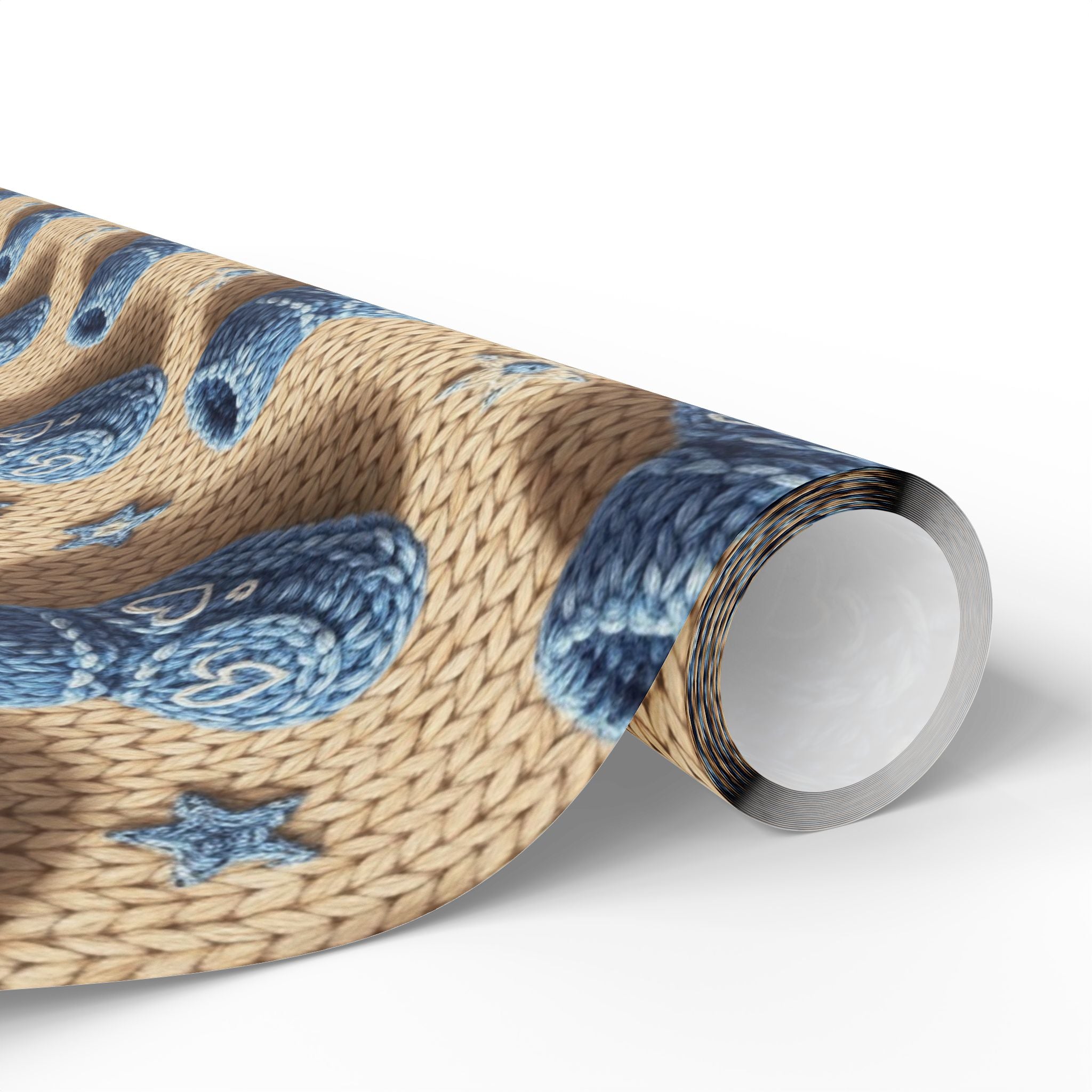 Knitted Wrapping Paper, Baby Shower Gift Wrap, Baby Boy Booties Design, Blue Gift Wrap Paper, Cute Baby Shower Wrap