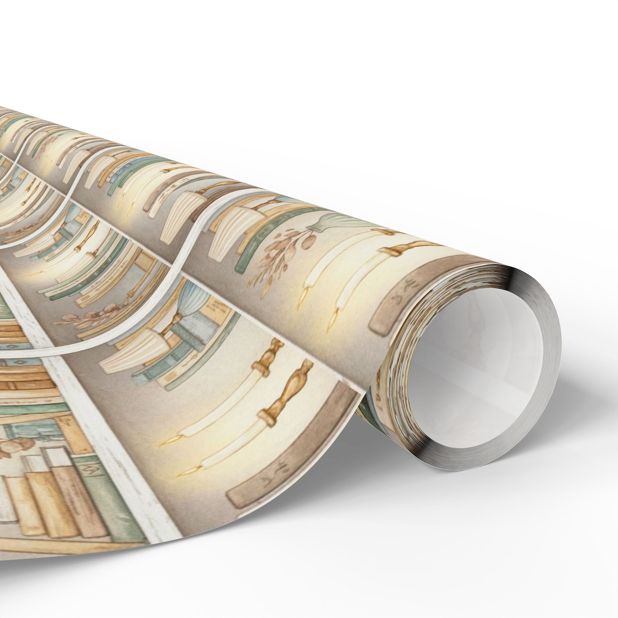 Cozy Bookshelf Pattern Wrapping Paper | Vintage Library Gift Wrap