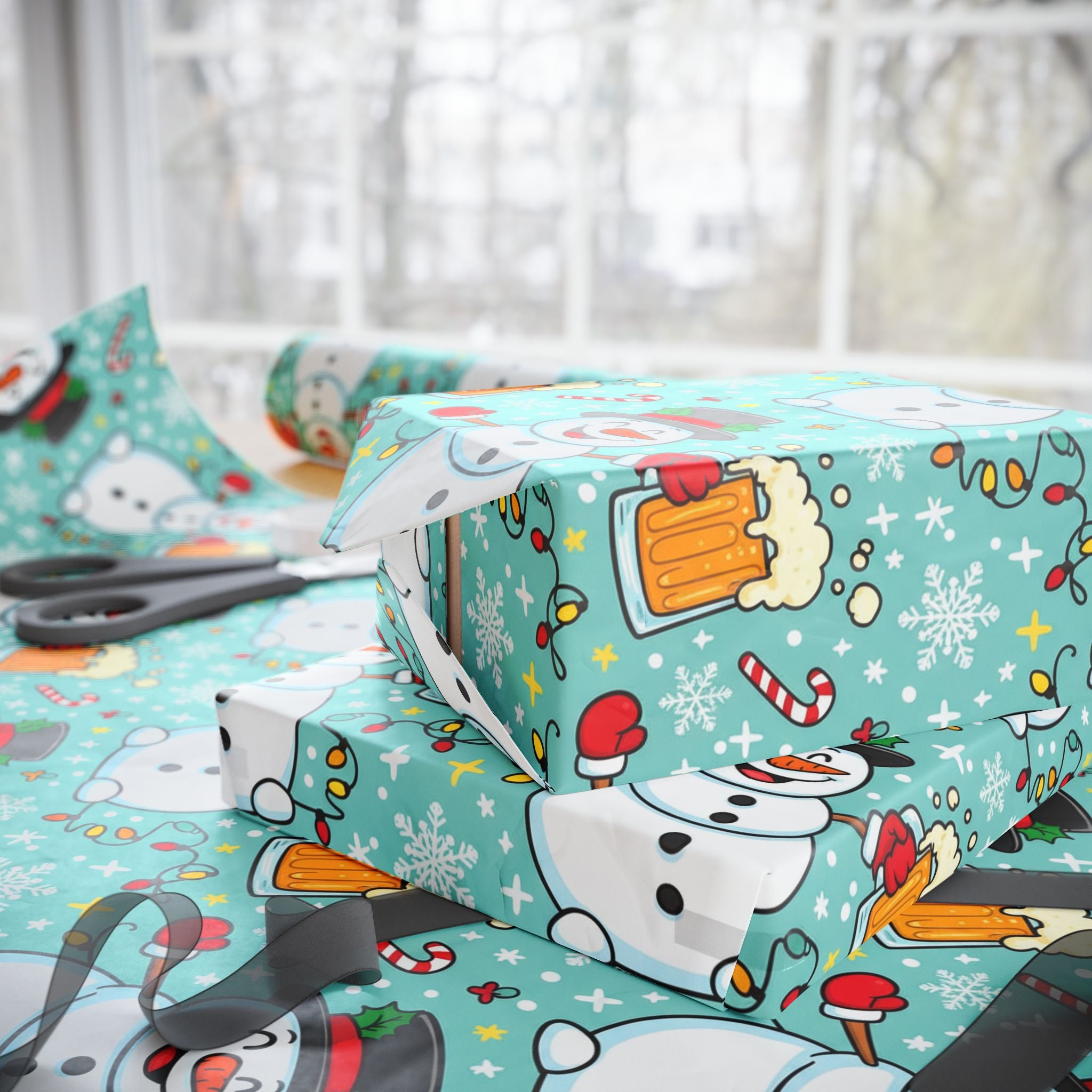 Christmas Beer Wrapping Paper, Funny Frosty the Snowman Gift Wrap for Men, Adult Humor Holiday