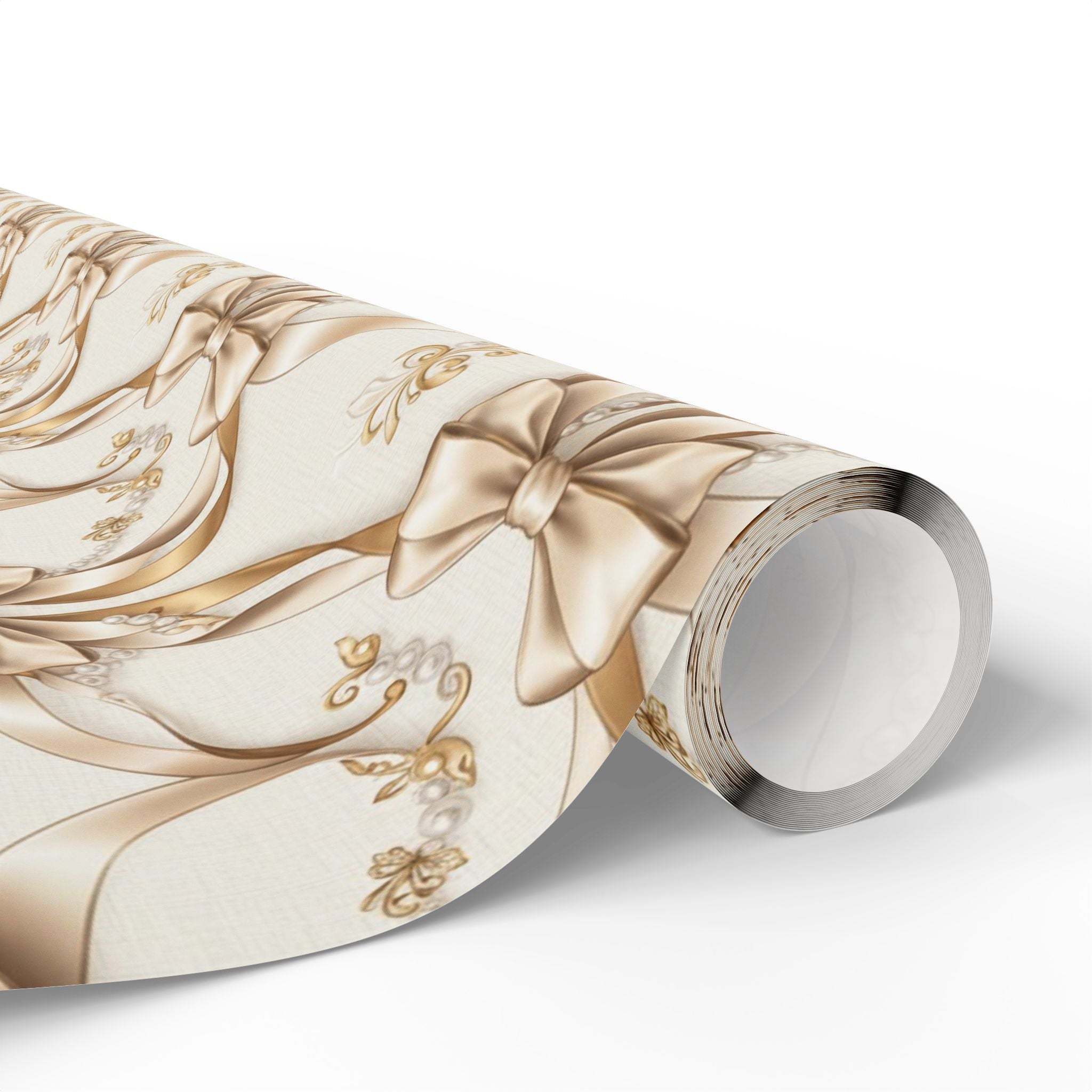 Pretty Gold Bows & Pearls Wrapping Papers, Elegant Gift Wrap for Her, Birthday Bridal Shower Bachelorette Party Supplies, Luxury Present