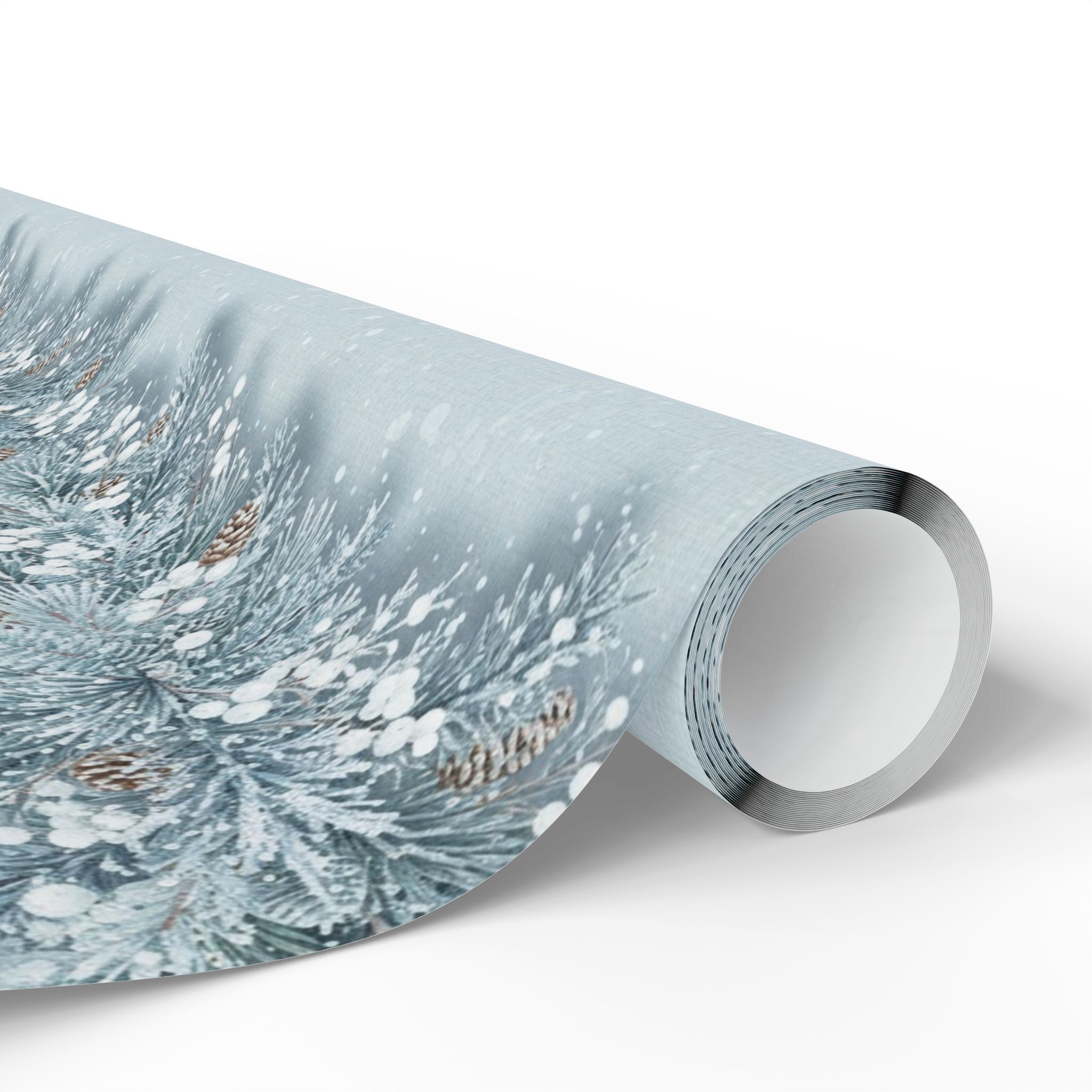 Winter Pine Cones Wrapping Papers | Blue Snowy Evergreen Pattern