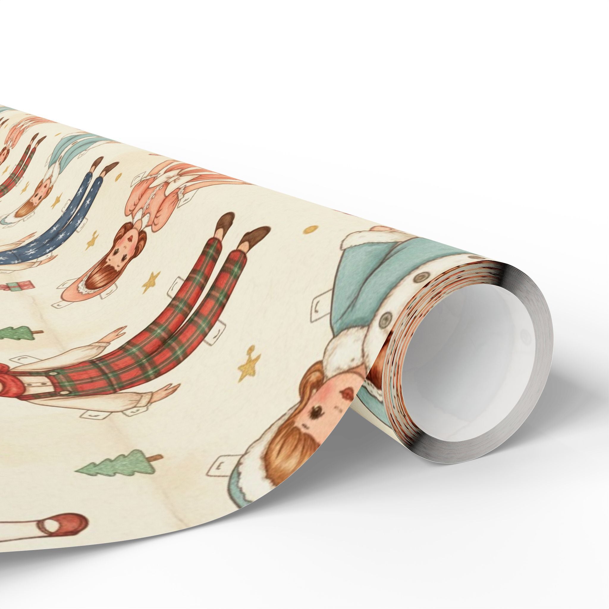 Vintage Christmas Paper Doll Wrapping Papers | Old-Fashioned Nostalgic Holiday Wrap, Retro Packaging, Paper Dolls Christmas Gift Wrap