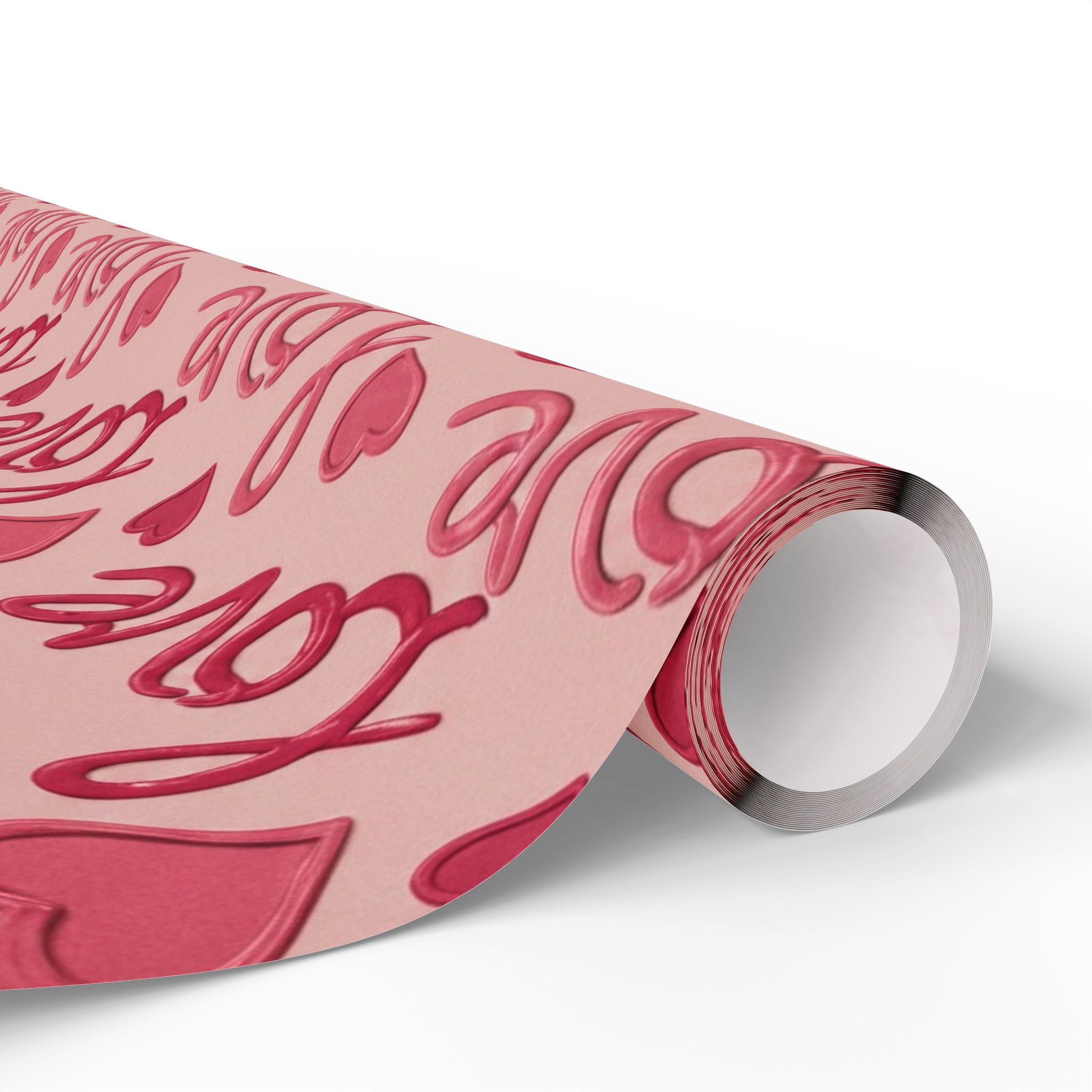 Pink Love Script Hearts Wrapping Paper | Valentine Gift Wrap