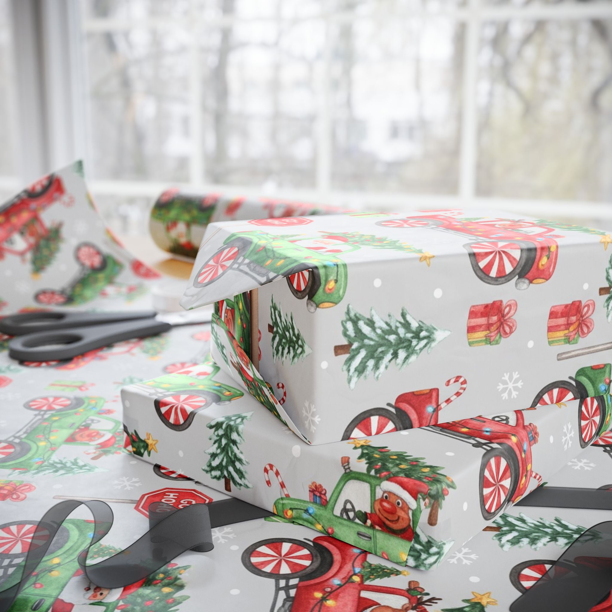 Christmas Monster Truck Wrapping Paper, Holiday Gift Wrap, Boys Gift Wrap, Kids Christmas Paper, Cute Christmas Wrap