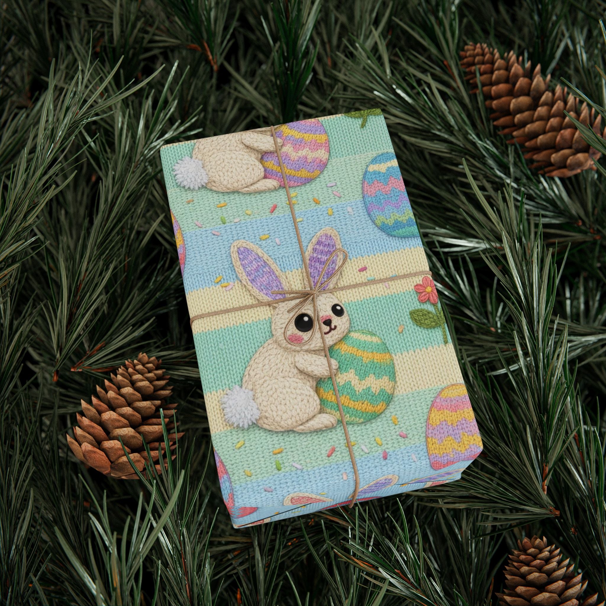 Cute Knit Easter Bunny Pattern Wrapping Paper | Pastel Egg Illustration