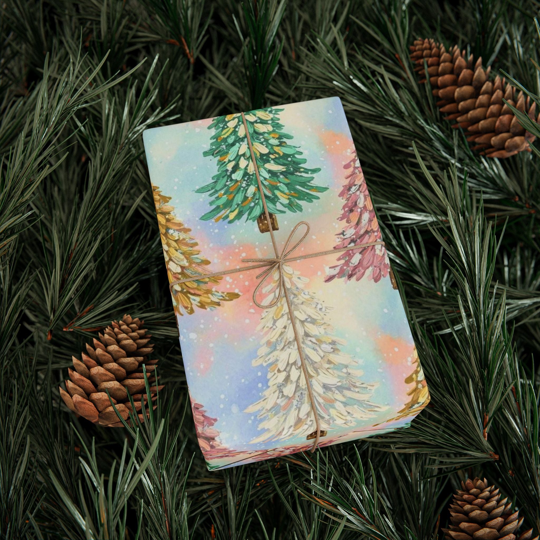 Pastel Watercolor Christmas Tree Wrapping Paper | Brush Stroke Gift Wrap | Modern Minimal Holiday Paper | Soft Aesthetic Xmas Decor