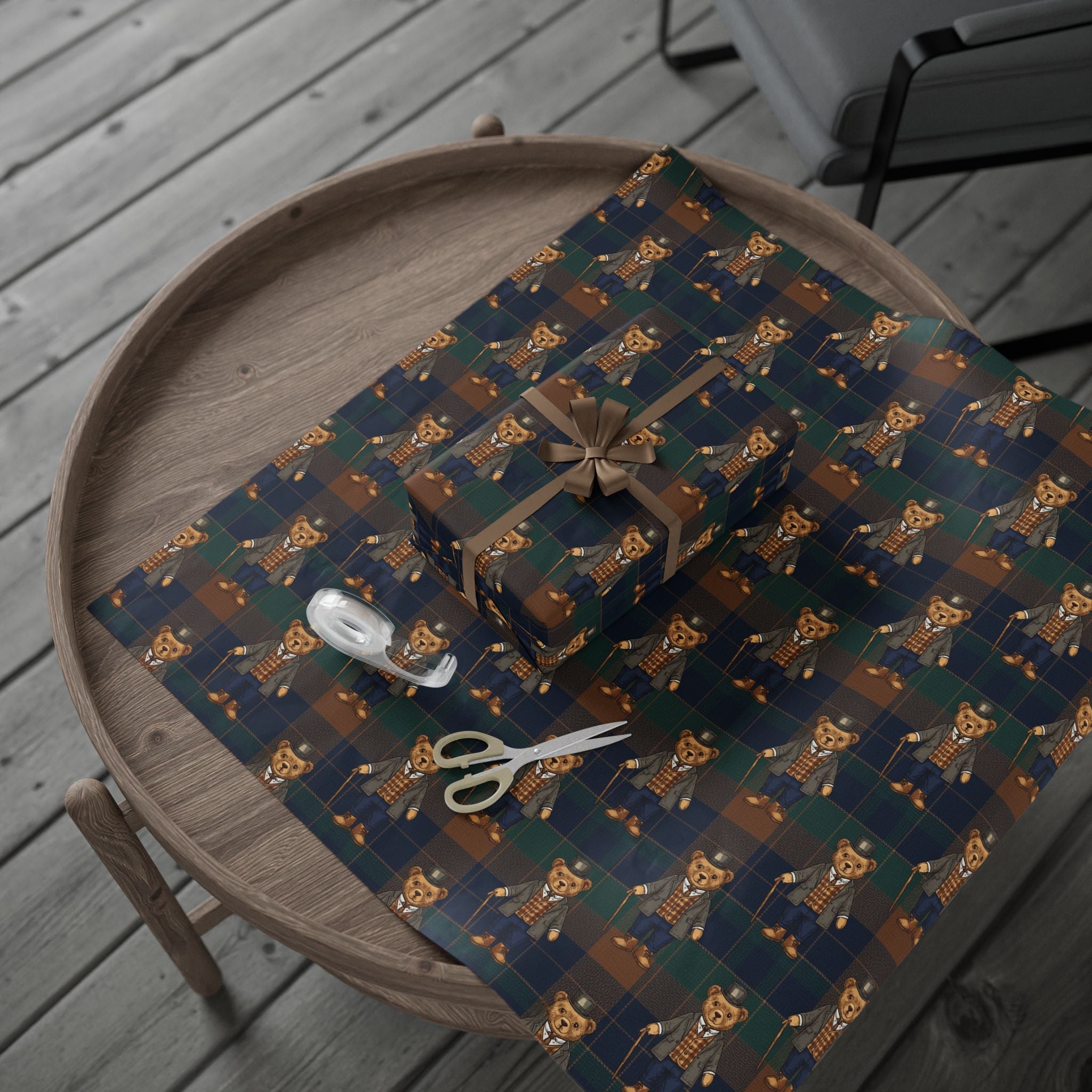 Plaid Gentleman Bear Wrapping Paper – Classic, Cozy & Charming