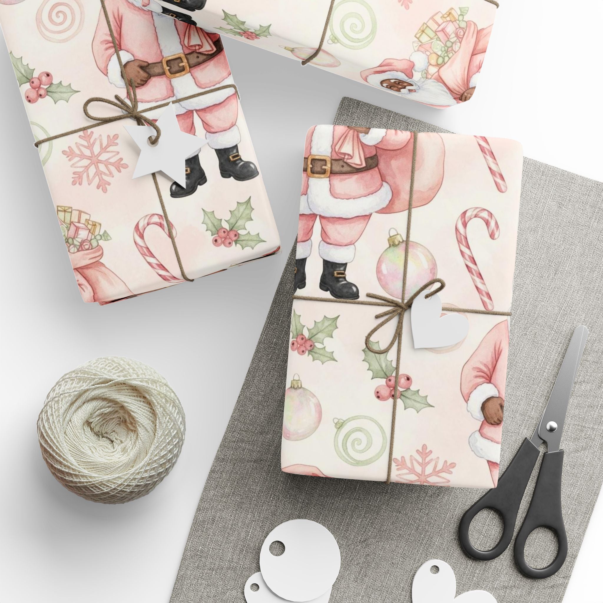Pink Black Santa Wrapping Paper | African American Santa Gift Wrap | Girly Christmas Paper | Modern Holiday Decor | Festive Pastel Xmas Wrap