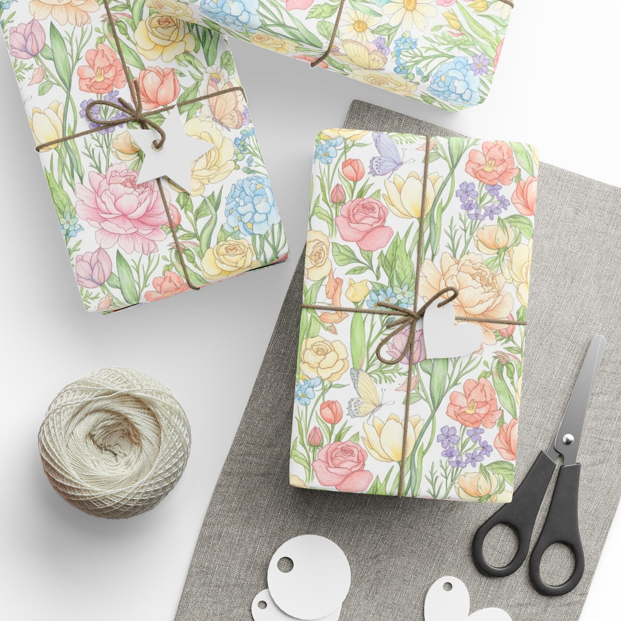 Floral Pastel Tulip Wrapping Paper Roll — Spring Bouquet Gift Wrap
