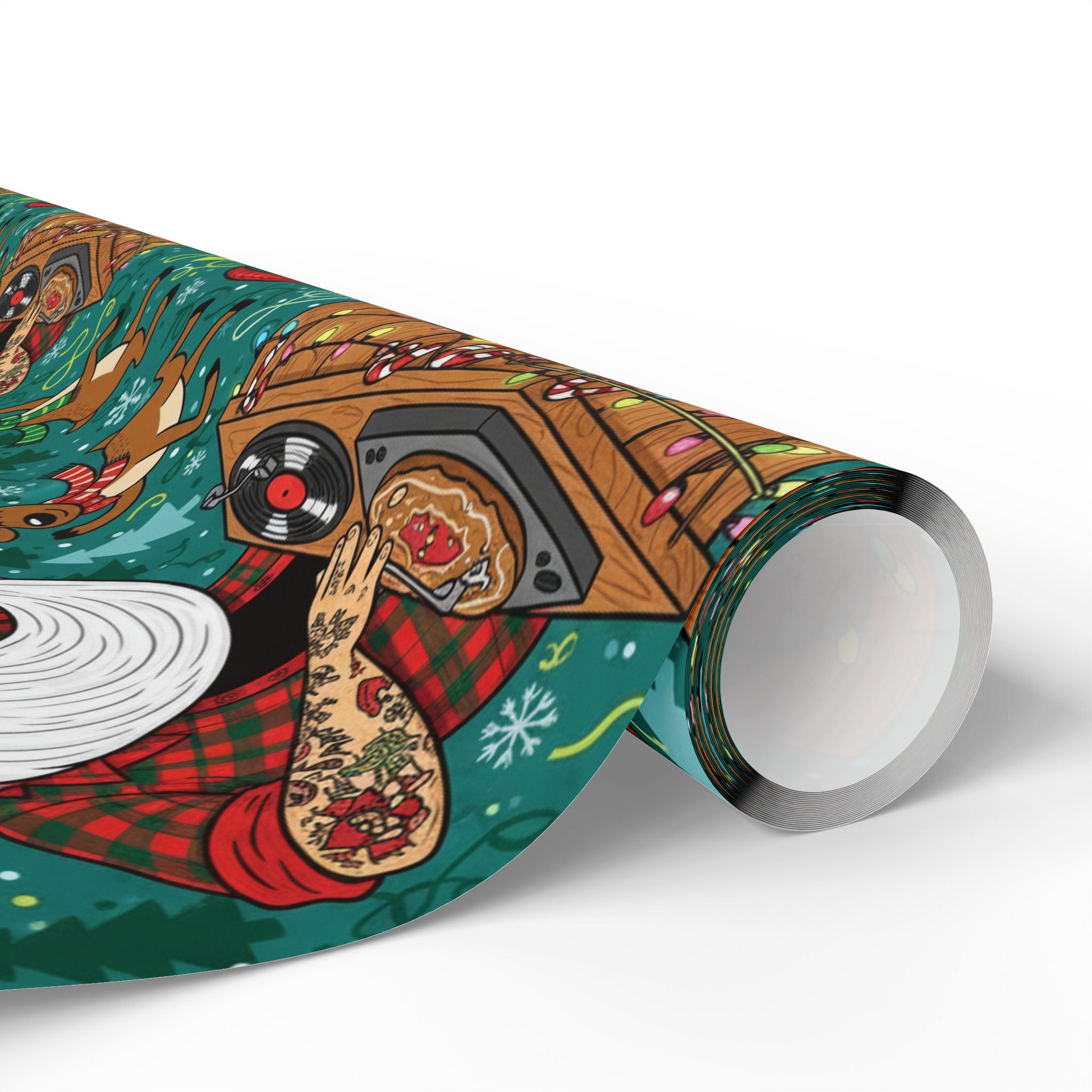 Christmas Wrapping Paper, Santa Gift Wrap, Tattooed Claus, Funny Holiday Present, DJ Claus Paper, Festive Gift Wrap, Unique Xmas Wrap,
