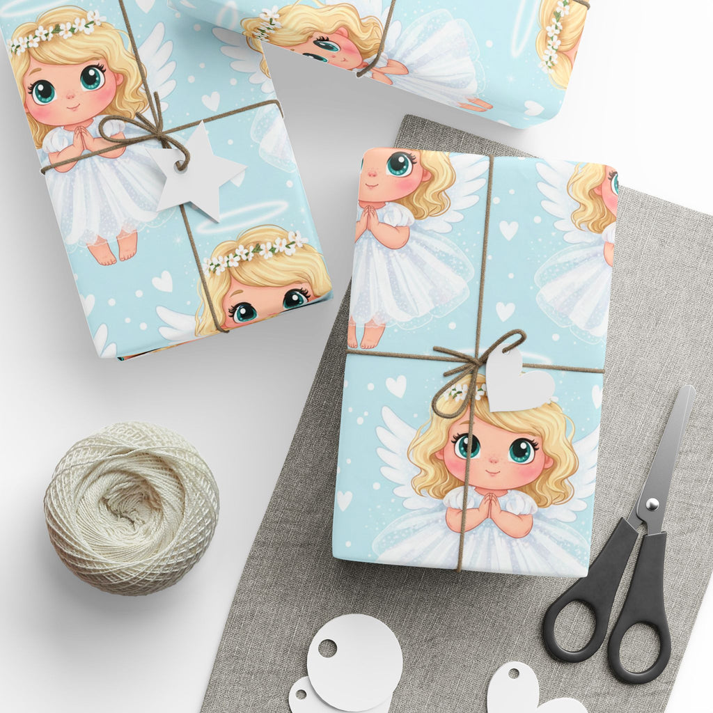 Angel Baby Wrapping Paper — Cute Blue Christening and Baby Shower Gift Wrap