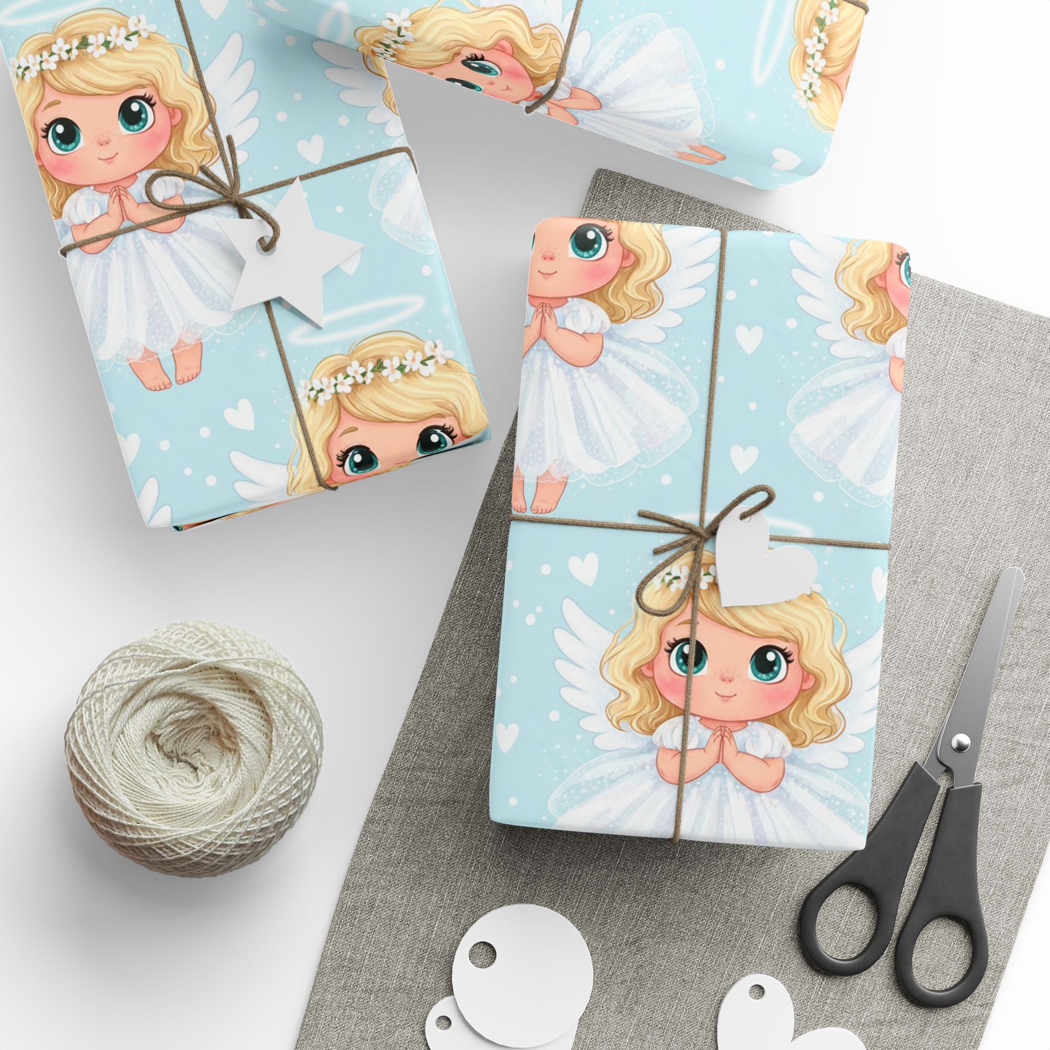 Angel Baby Wrapping Paper — Cute Blue Christening and Baby Shower Gift Wrap