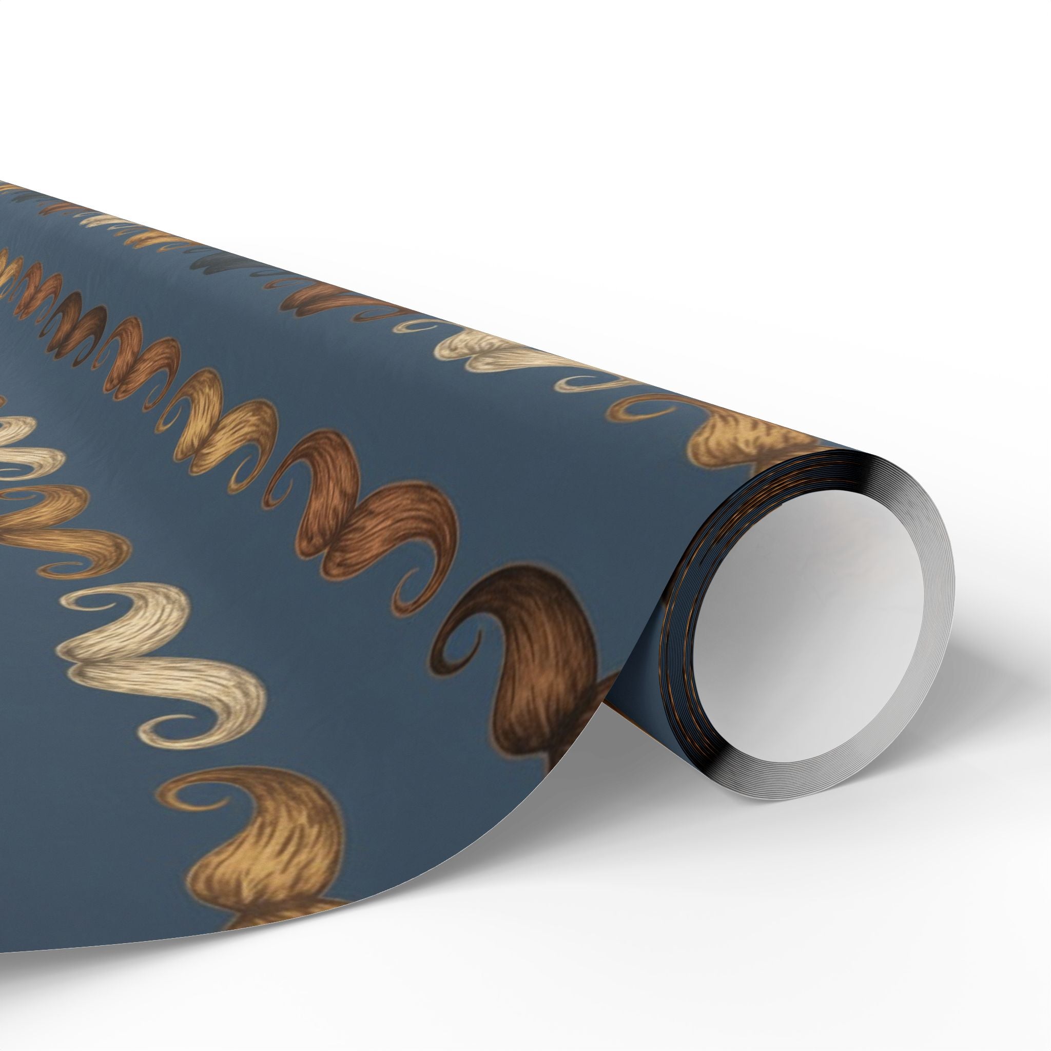 Curly Mustache Pattern Wrapping Paper | Blue Grooming Print