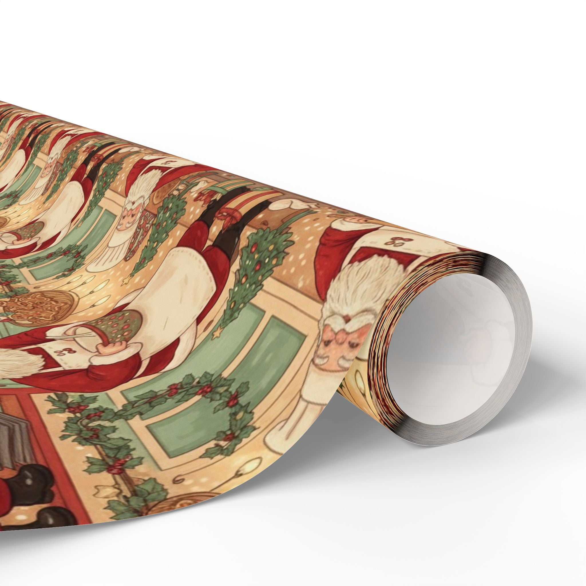 Vintage Santa Baking Wrapping Paper, Christmas Kitchen Decor, Retro Holiday Gift Wrap, Festive Sweetness, Old-Fashioned Santas
