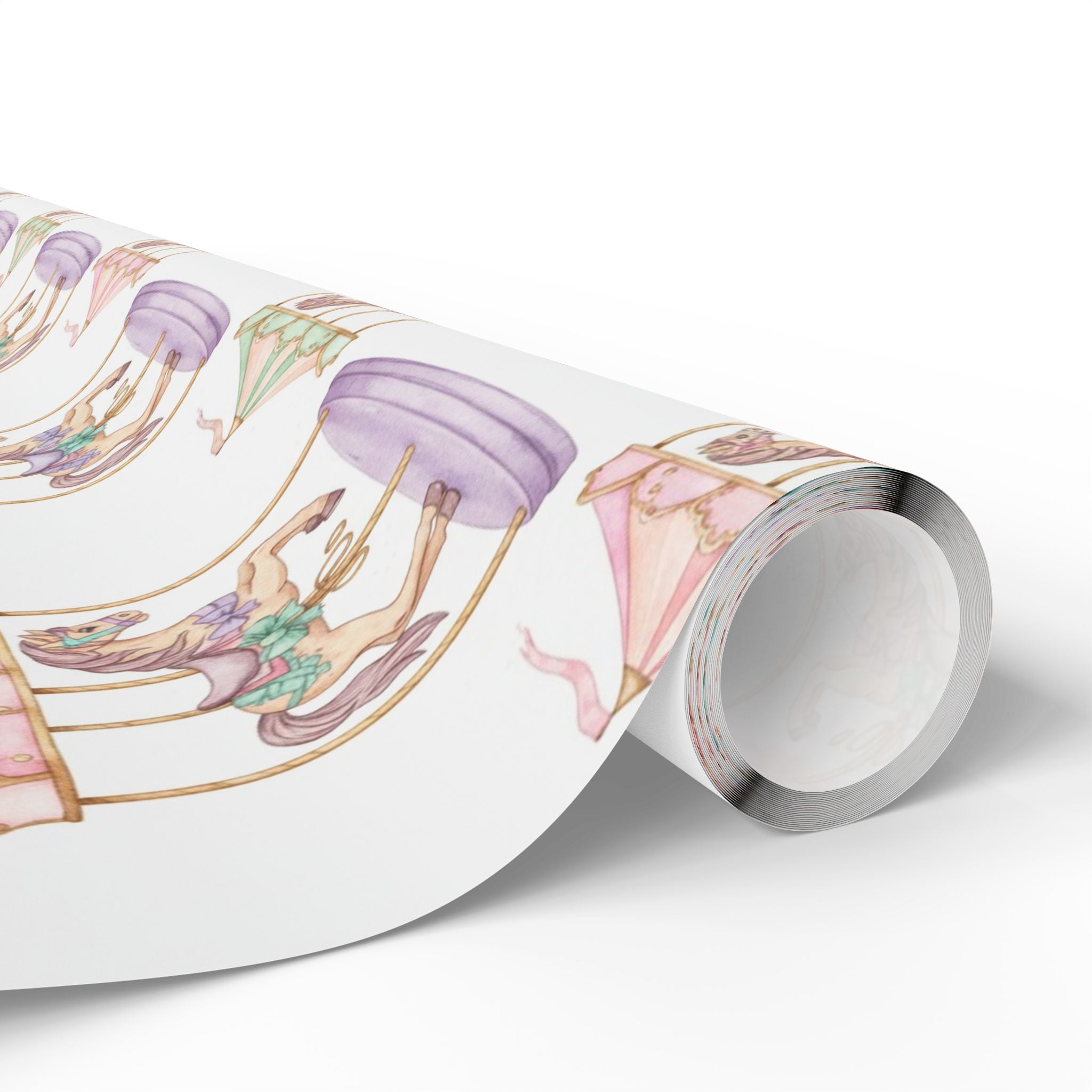 Wrapping Papers: Pastel Carousel Birthday Gift Wrap, For Her, Unique Design, Party Supplies, Celebration Decor, Feminine Presents