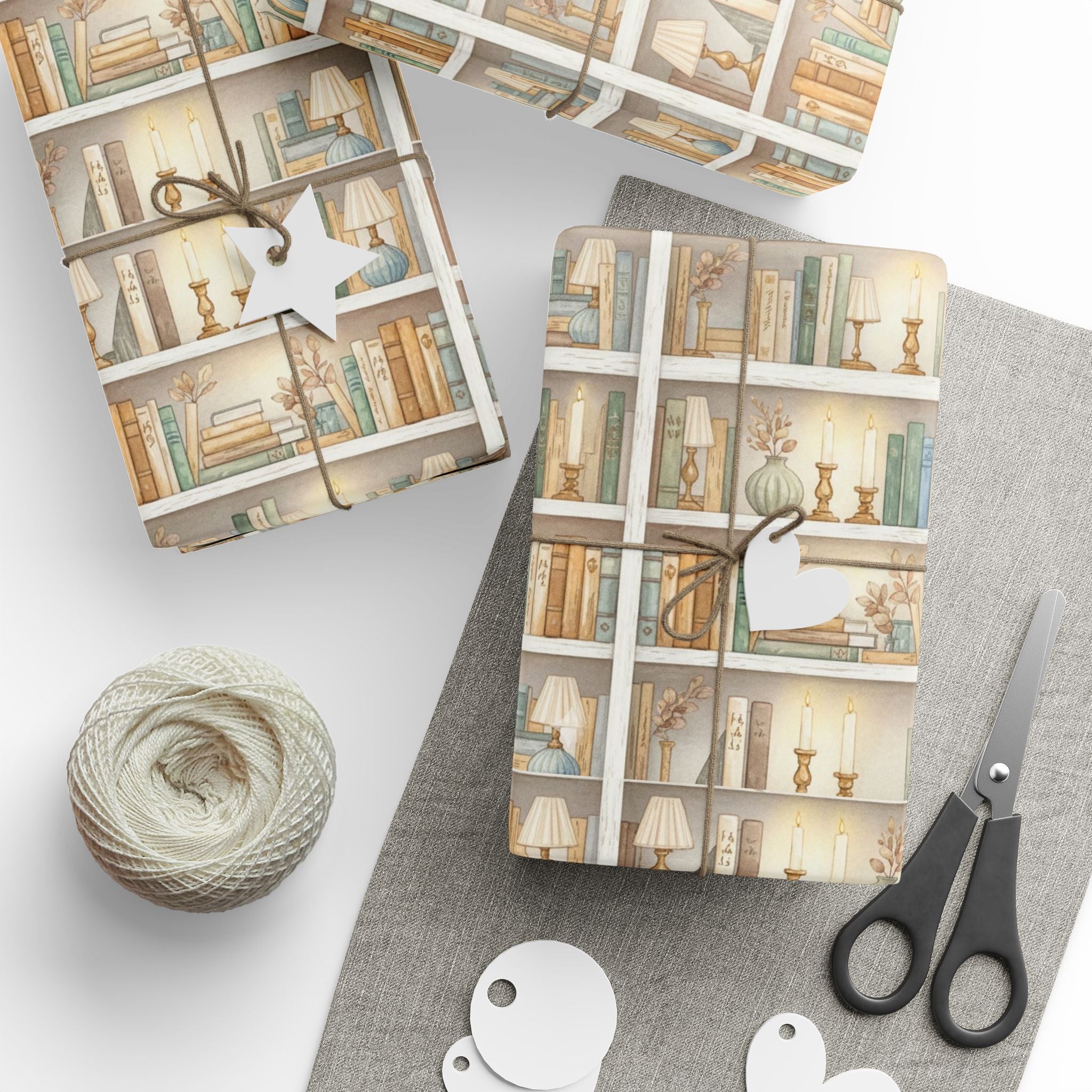 Cozy Bookshelf Pattern Wrapping Paper | Vintage Library Gift Wrap