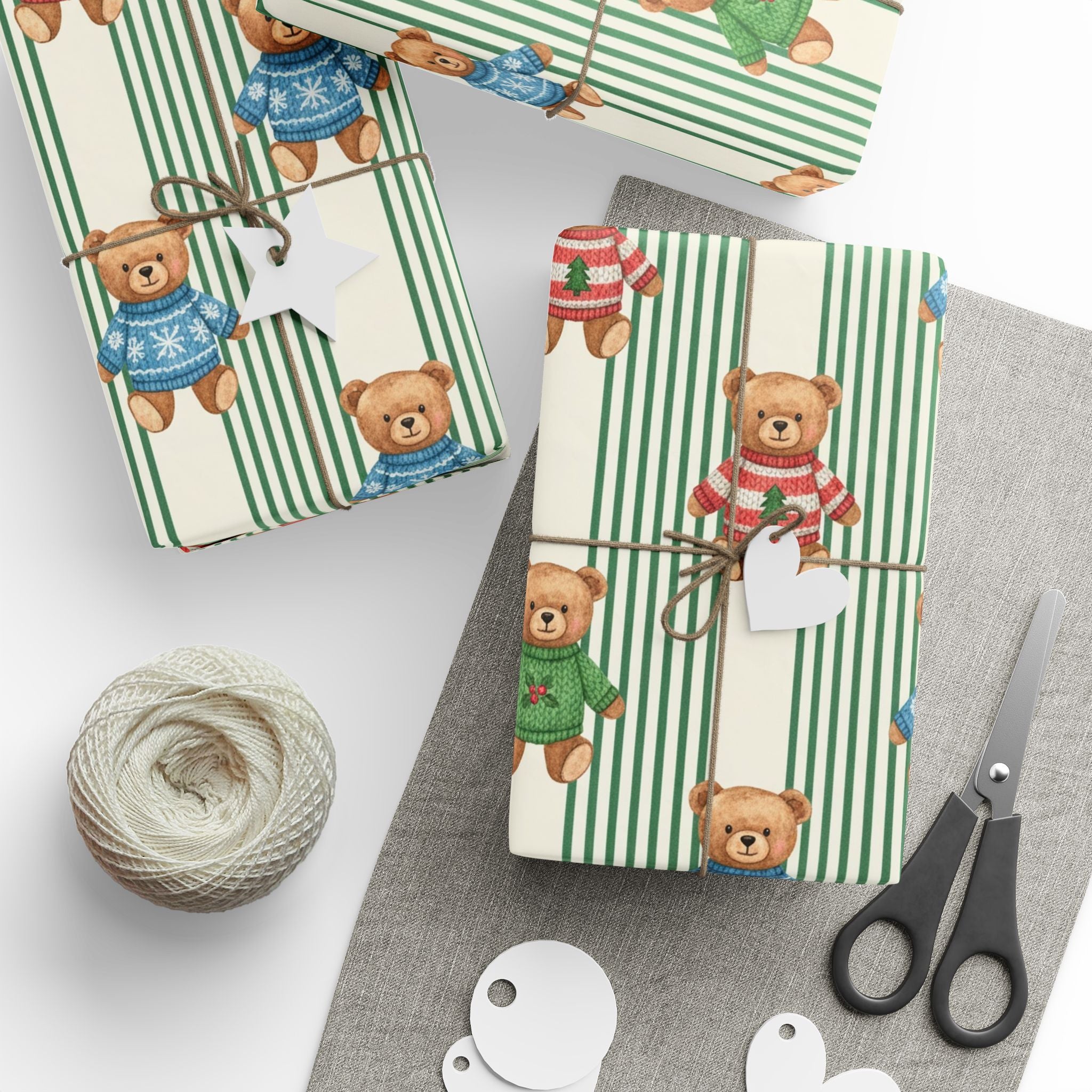 Teddy Bears Pattern Wrapping Paper | Cute Bear Stripes Holiday Wrap