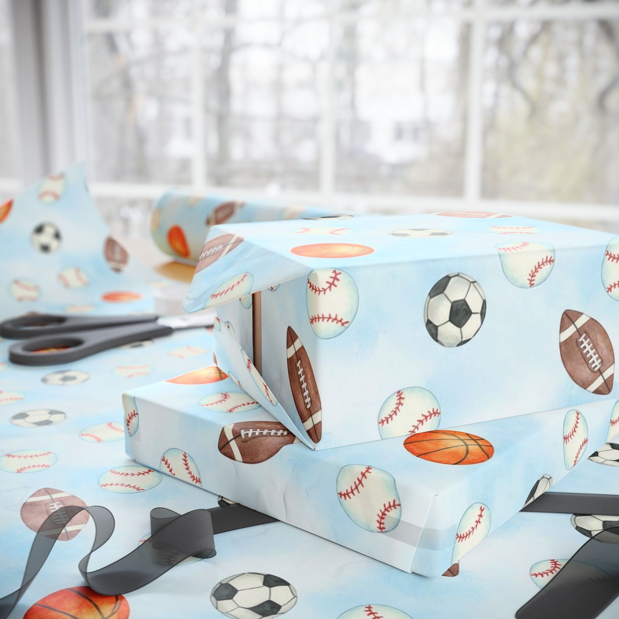 Sports Pattern Wrapping Paper — Balls Gift Wrap for Kids, Coaches & Team Celebrations
