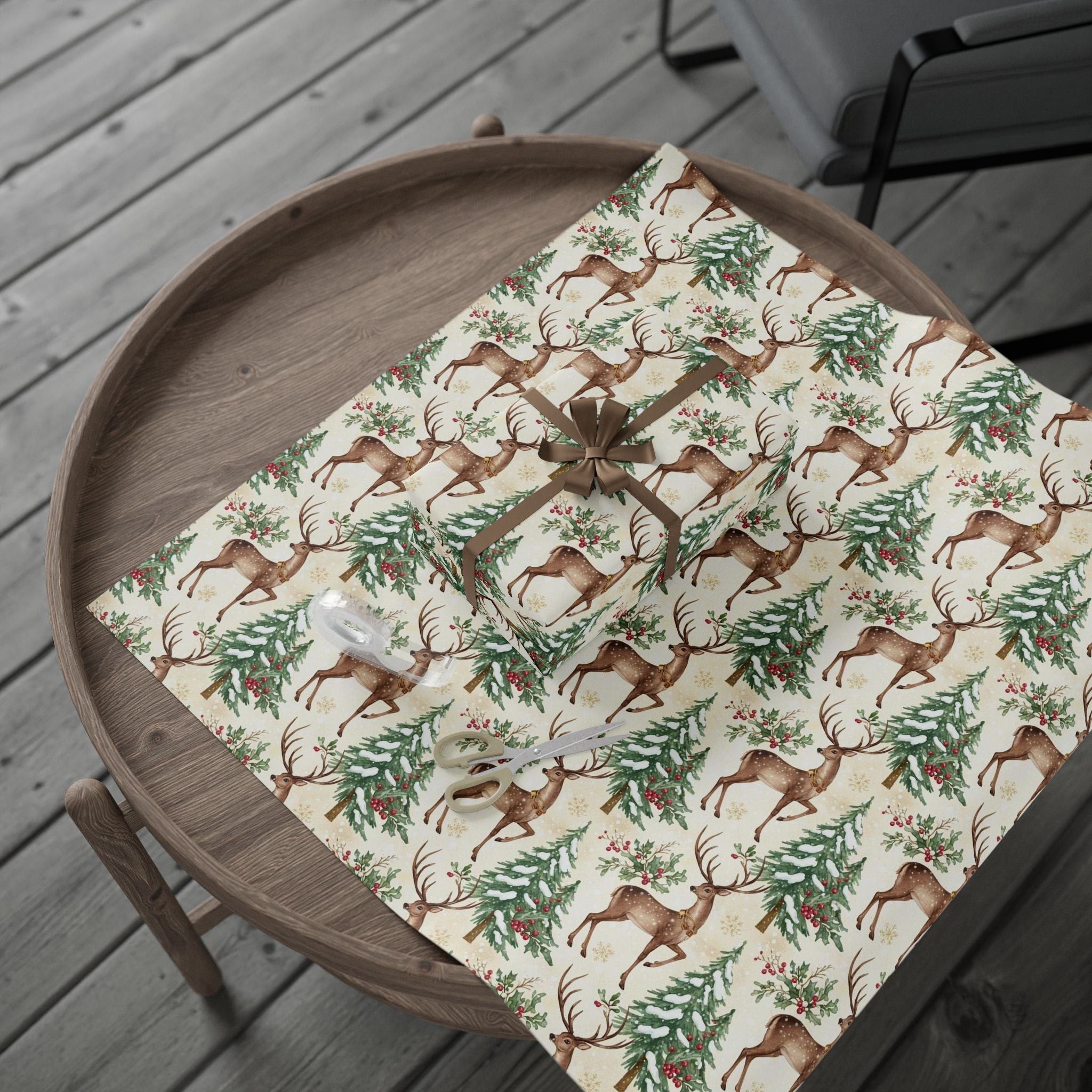Vintage Christmas Deer Wrapping Papers, Holiday Gift Wrap, Traditional Christmas Style, Festive Craft Paper, Nostalgic Holiday Decor