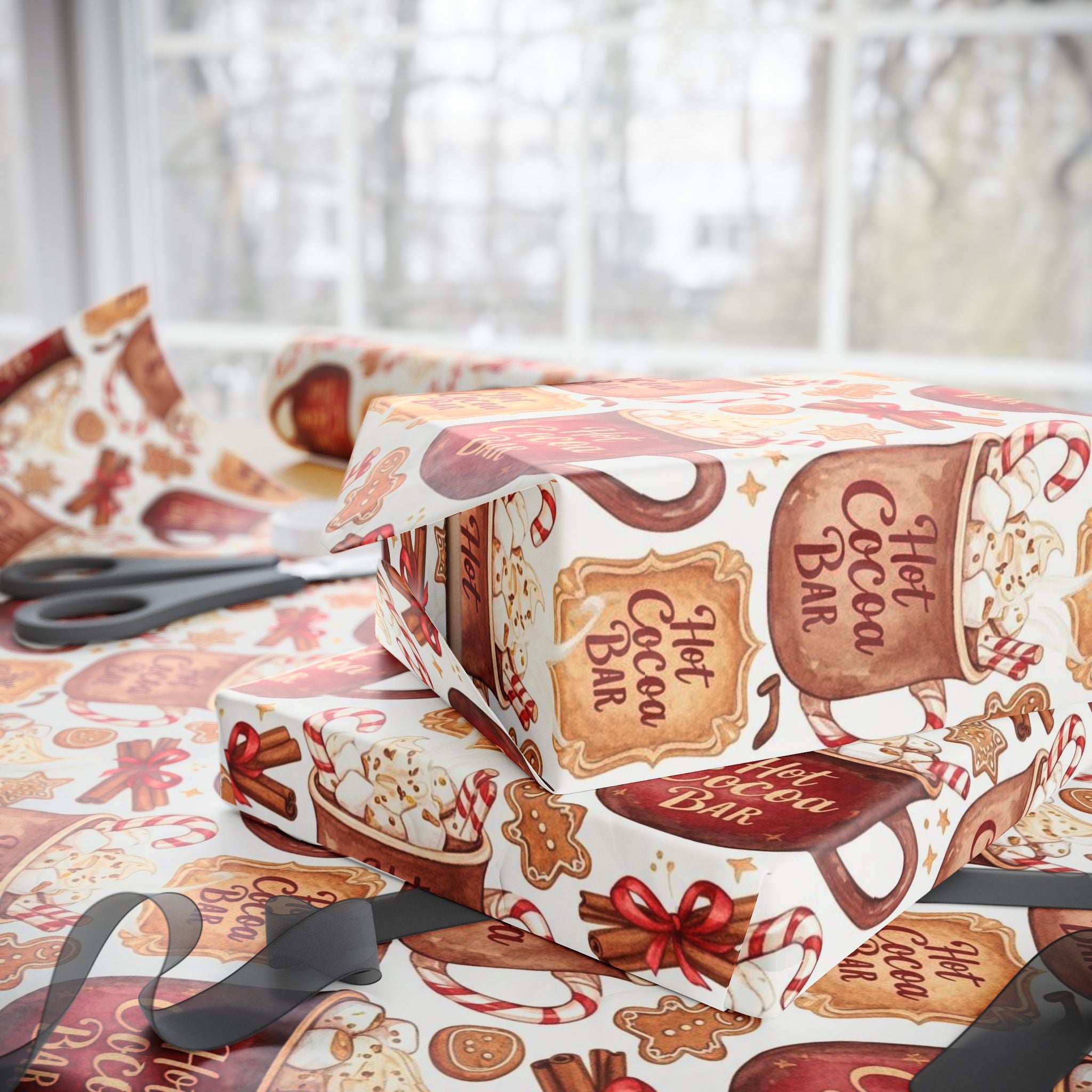 Holiday Hot Cocoa Christmas Wrapping Papers - Festive Gift Wrap for Christmas Morning Gifts, Winter Birthdays, Cocoa Bar Party Favors,