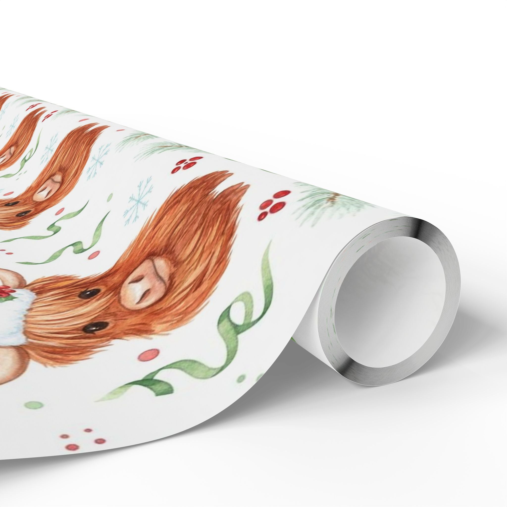 Cute Highland Cow Christmas Wrapping Paper | Farmhouse Holiday Gift Wrap | Country Xmas Decor | Rustic Cow Print | Festive Winter Wrap