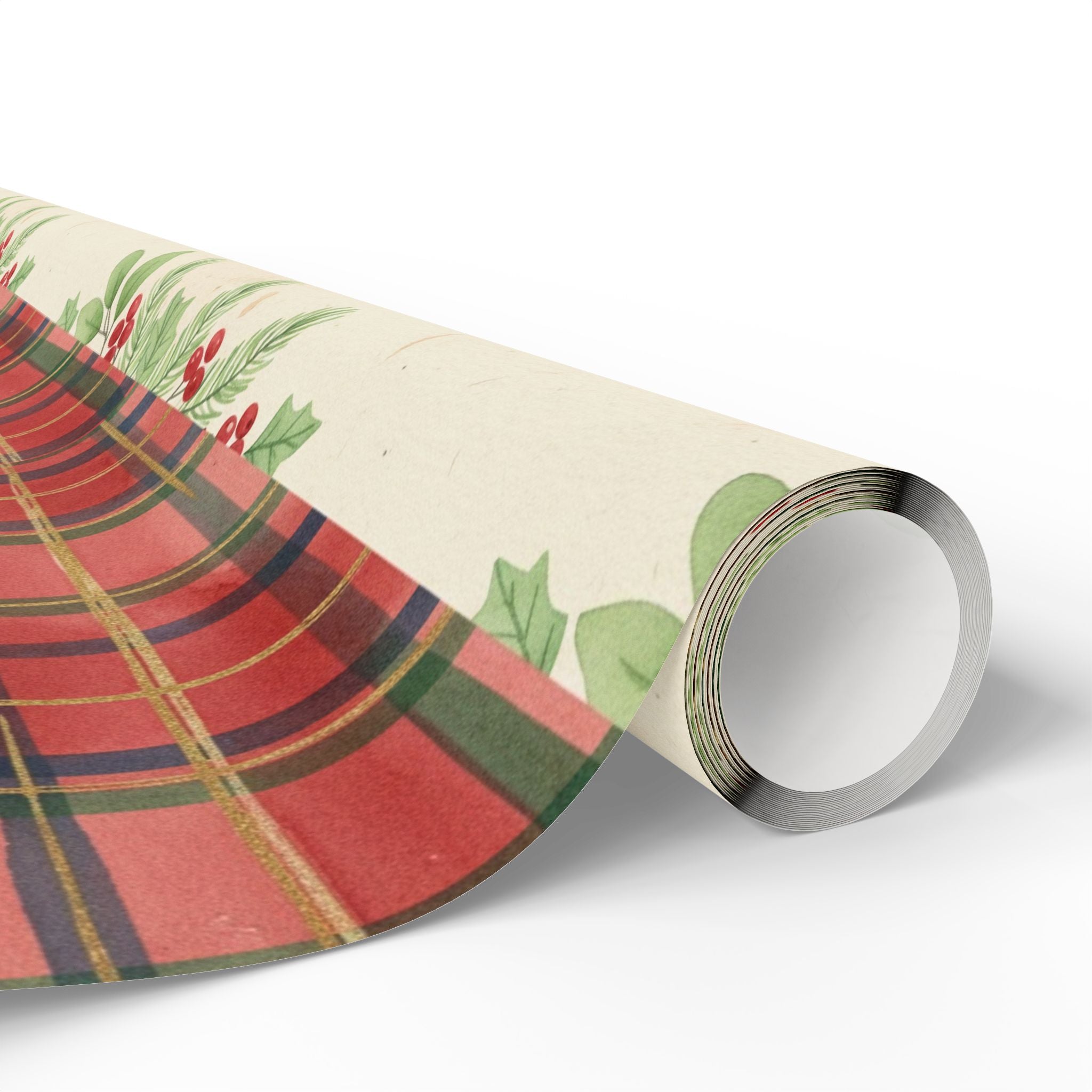Red Tartan Plaid with Holly Wrapping Paper | Holiday Gift Wrap