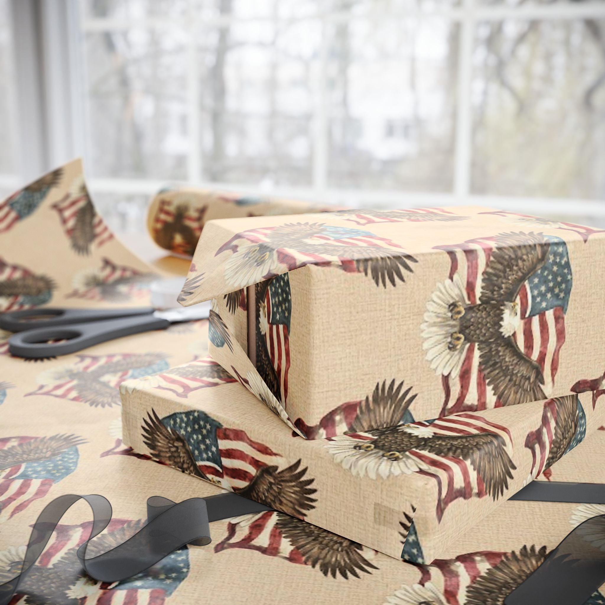 American Flag Eagle Wrapping Papers | Patriotic Bald Eagle Pattern