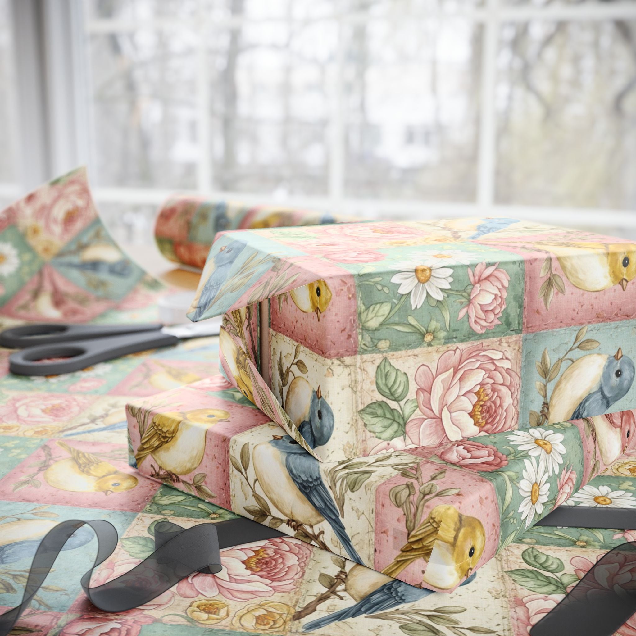 Vintage Floral Bluebird Wrapping Paper | Bird Pattern Gift Wrap Roll