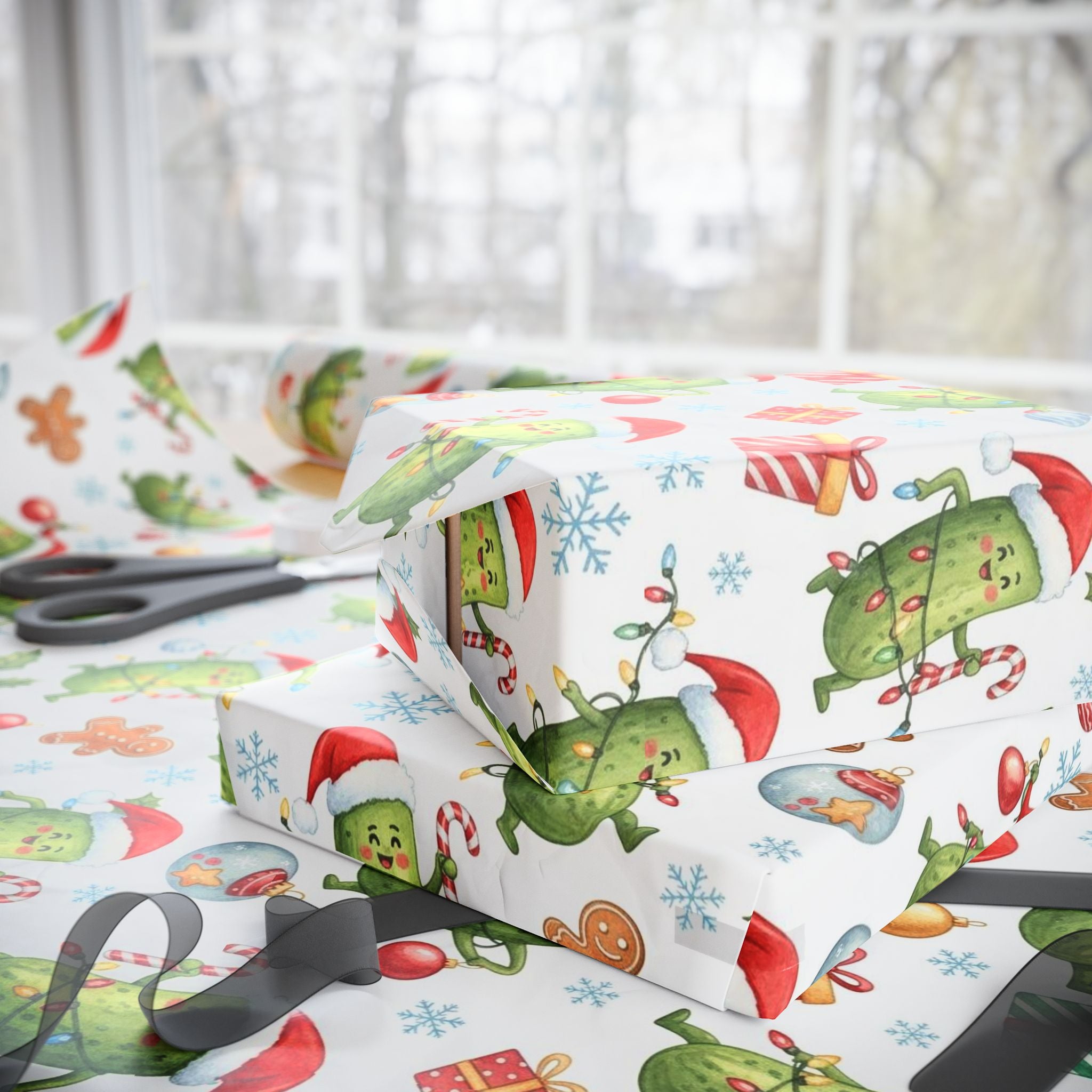Funny Pickle Christmas Wrapping Paper | Cute Holiday Gift Wrap | Festive Foodie Xmas Paper | Silly Gag Gift Wrap | Quirky Christmas Decor