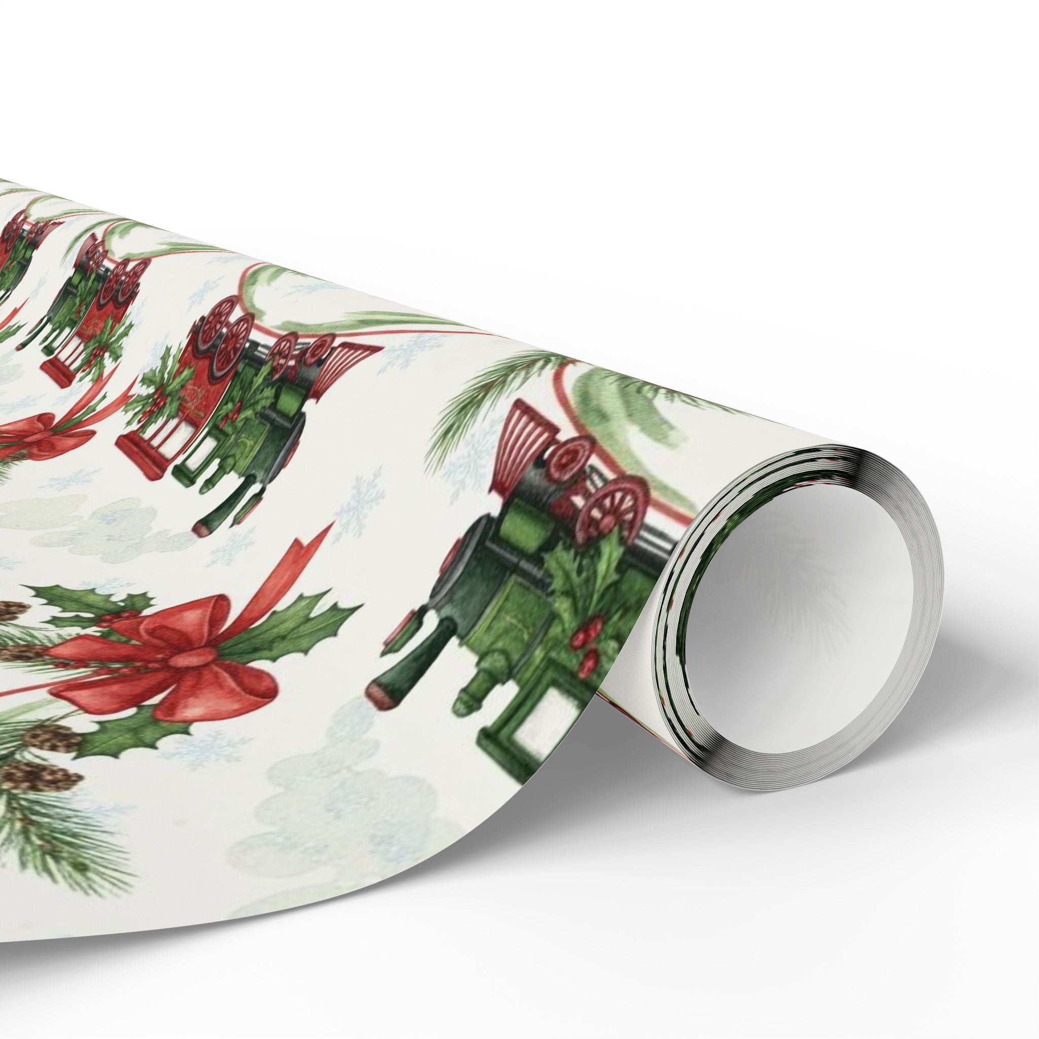 Vintage Christmas Train Wrapping Paper | Holiday Gift Wrap for Boys or Him | Classic Retro Xmas Paper | Festive Winter Train Theme