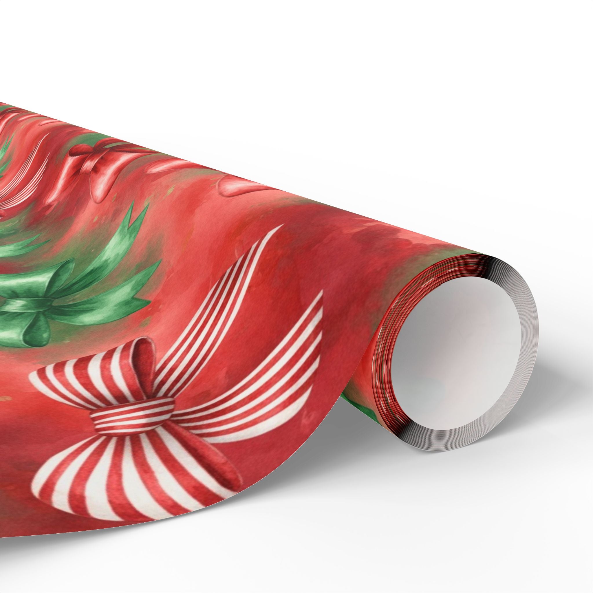 Christmas Wrapping Paper, Festive Red Green Bows Holiday Gift Wrap for Family Friends Teachers, Watercolor Design