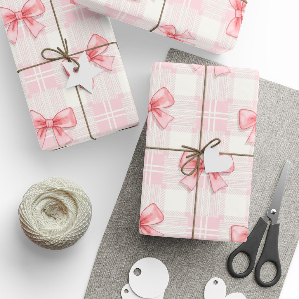 Pink Bow Wrapping Paper, Gift Wrap for Birthdays, Holidays, Bridal Showers, Baby Showers, and More