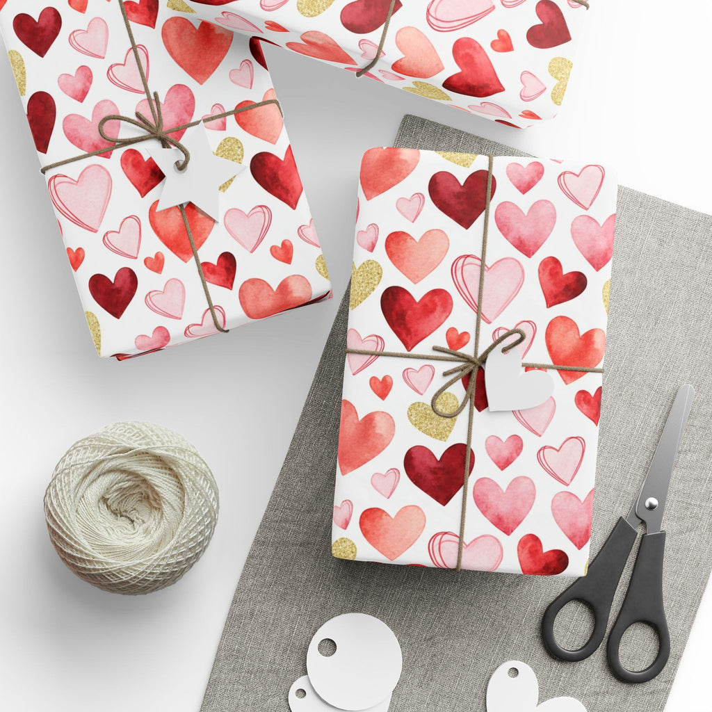 Watercolor Heart Pattern Wrapping Paper | Valentine Gift Wrap