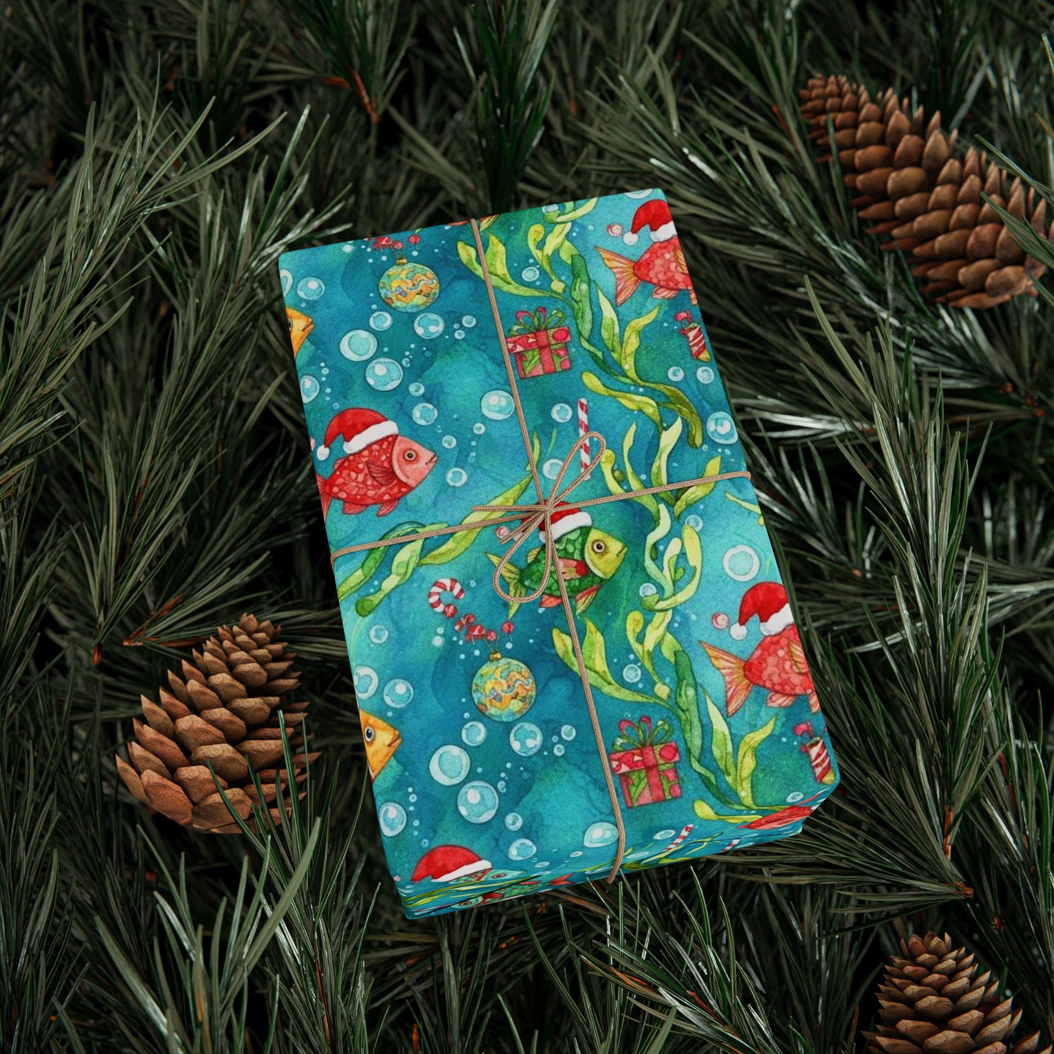 Underwater Fish Christmas Wrapping Paper | Cute Ocean Holiday Gift Wrap | Sea Life Xmas  | Coastal Christmas Decor | Beachy Holiday Wrap