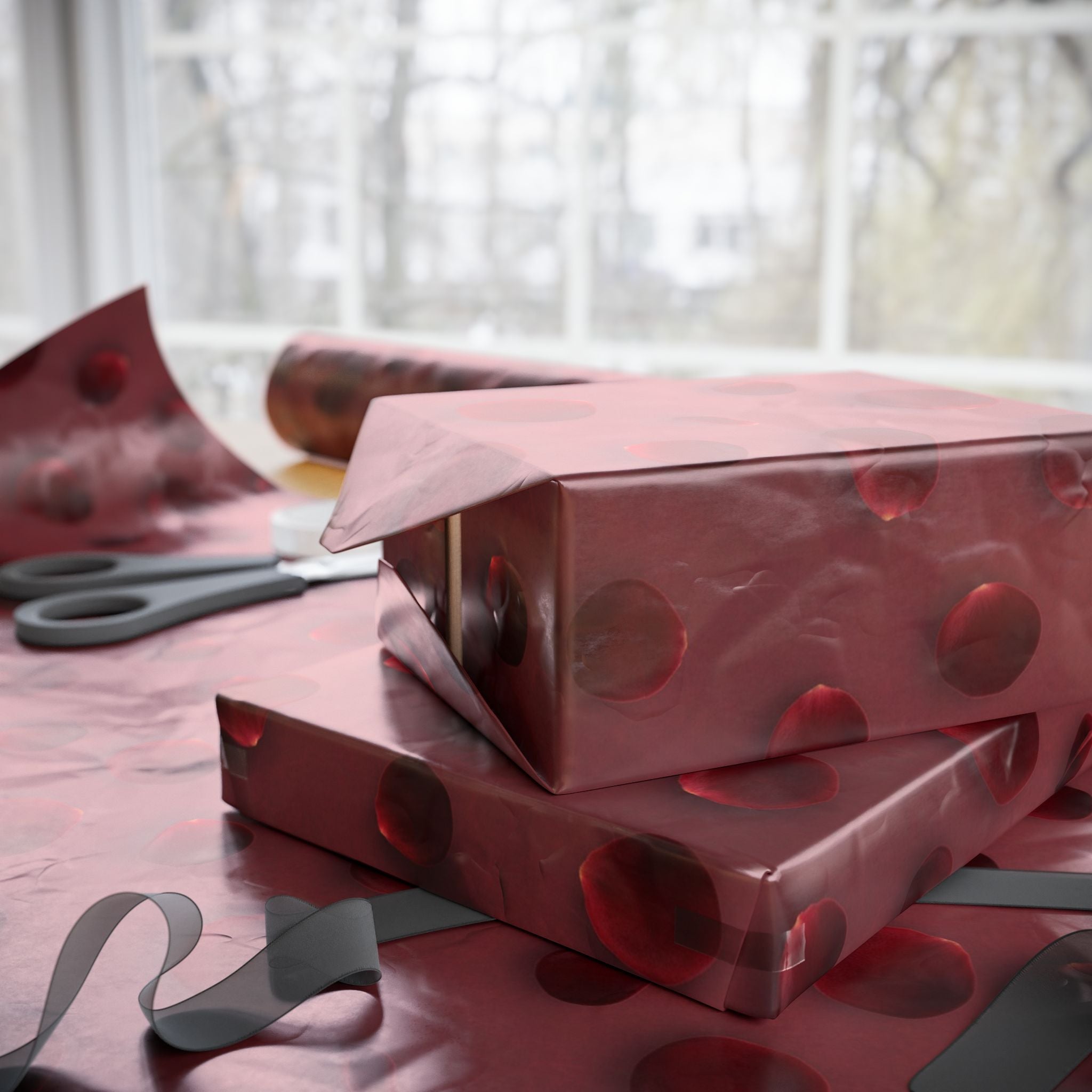 Red Rose Petals Texture Valentine Wrapping Paper | Burgundy Dot Gift Wrap Roll