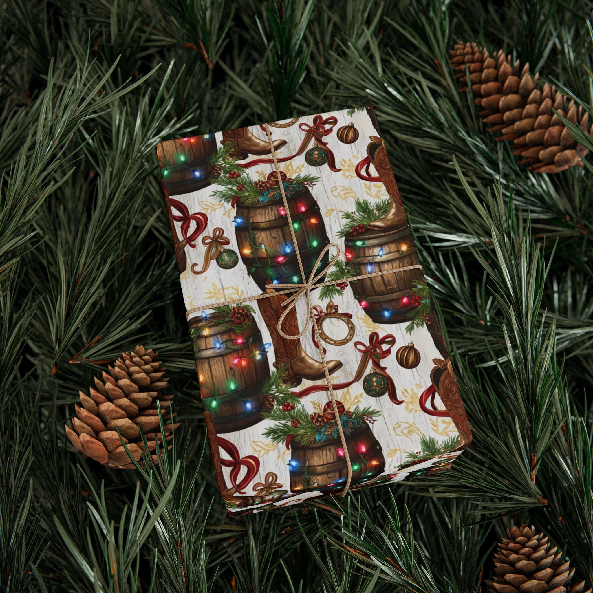 Cowboy Boots Christmas Wrapping Papers, Country Western Holiday Gift Wrap, Rustic Party Supplies, Unique Festive Packaging, Colorful Lights