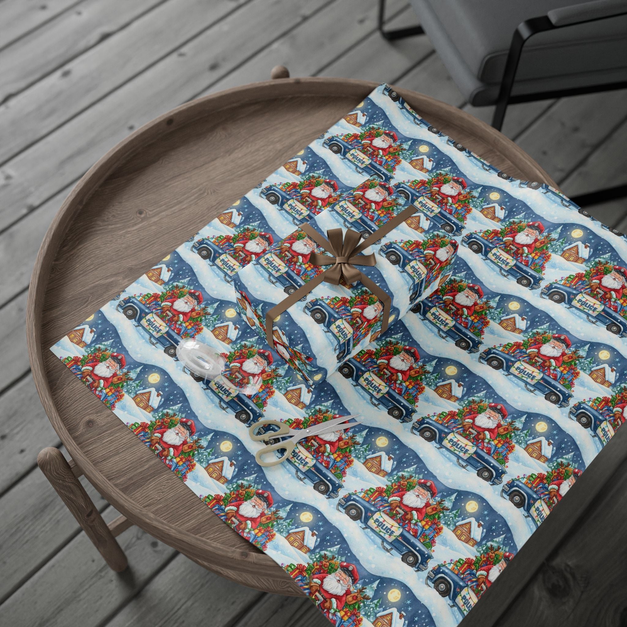 Santa in Police Car Wrapping Paper | Funny Christmas Gift Wrap | Holiday Paper for Police Families | Law Enforcement Xmas Wrap |