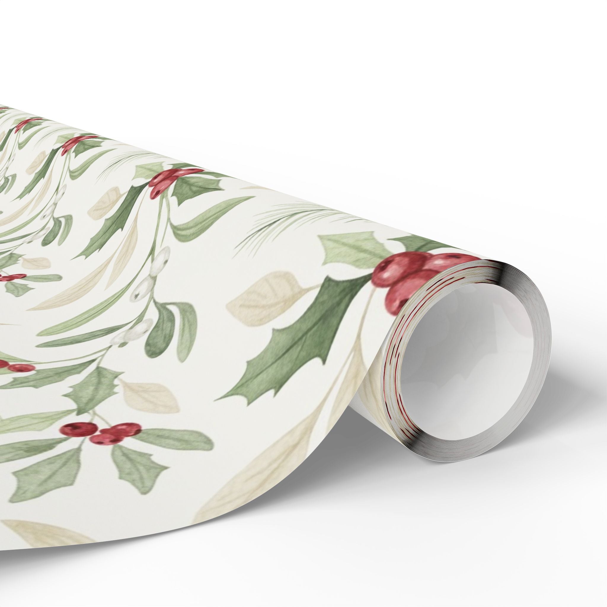 Christmas Wrapping Papers, Cute Watercolor Holly & Berries Design, Holiday Gift Wrap, Festive Presents, Seasonal Gift Wrap, Xmas Decoration