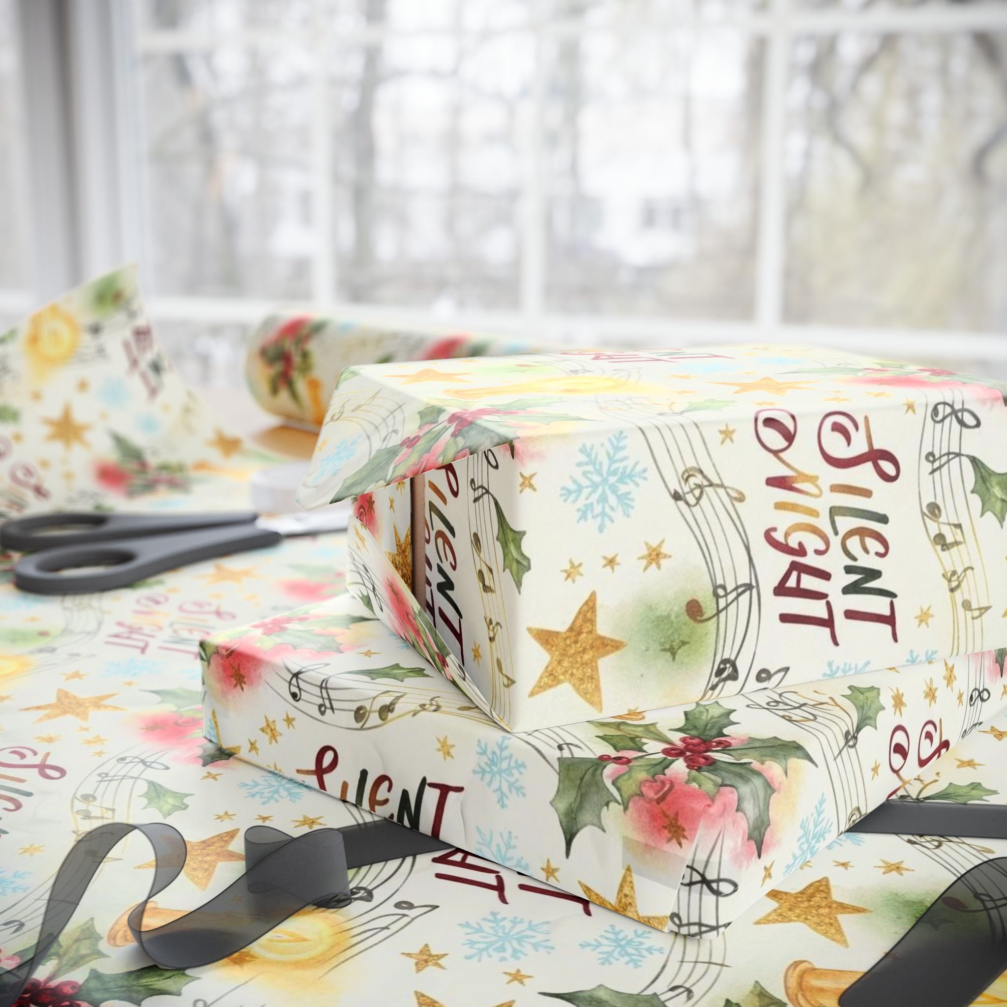 Vintage Silent Night Wrapping Paper | Music Notes Christmas Gift Wrap | Elegant Holiday Paper | Classic Hymn Design | Nostalgic Xmas Decor