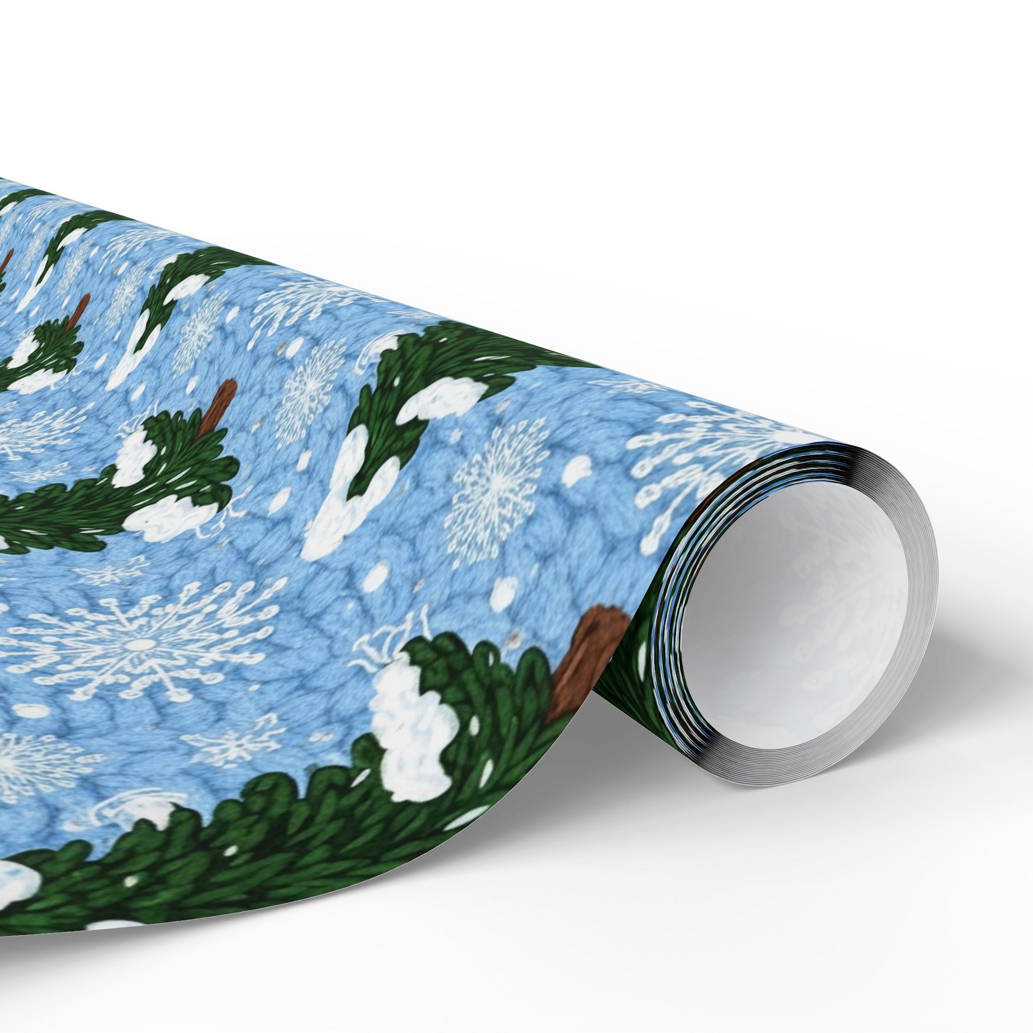 Knit Winter Wreath Pattern Wrapping Paper | Blue Snowflake Holiday Wrap