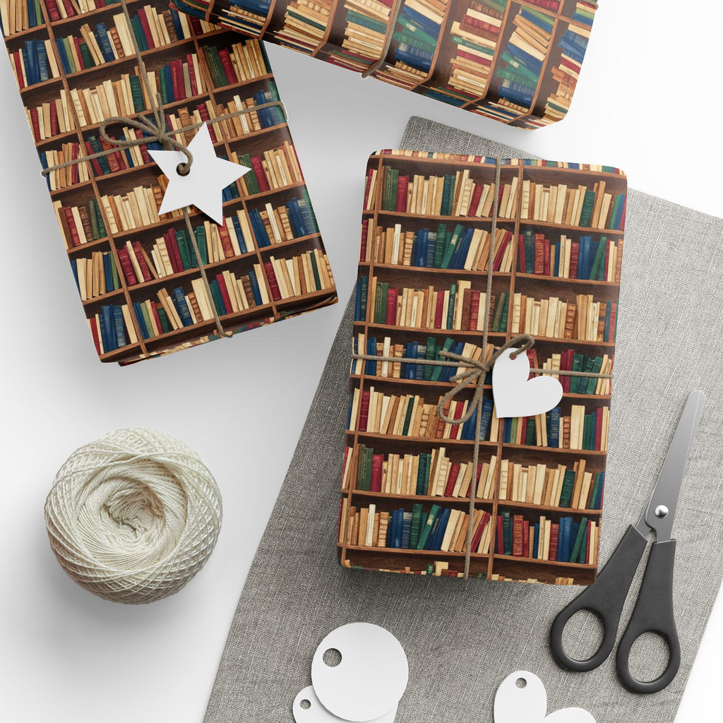 Vintage Bookshelf Pattern Wrapping Paper | Library Book Spine Gift Wrap