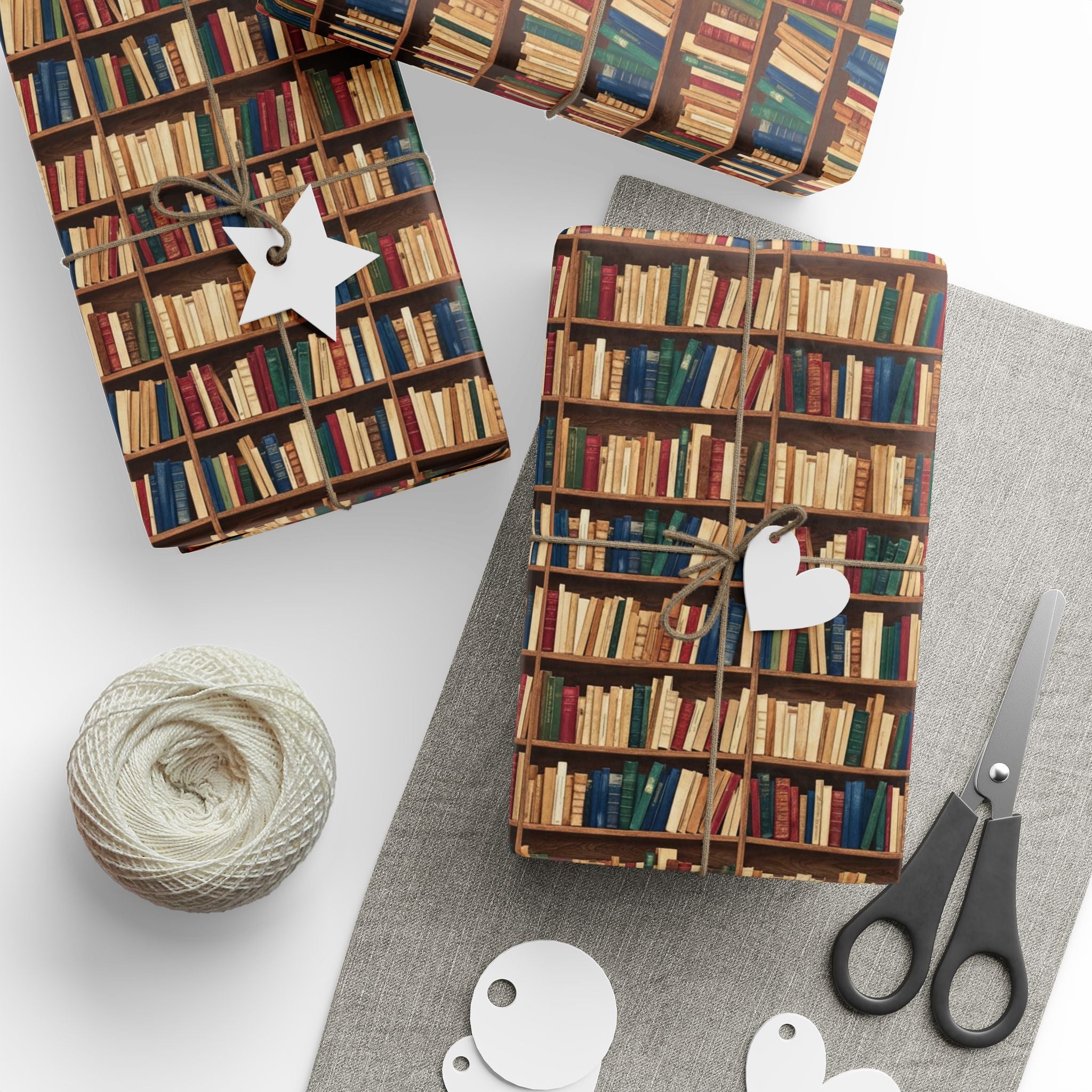 Vintage Bookshelf Pattern Wrapping Paper | Library Book Spine Gift Wrap