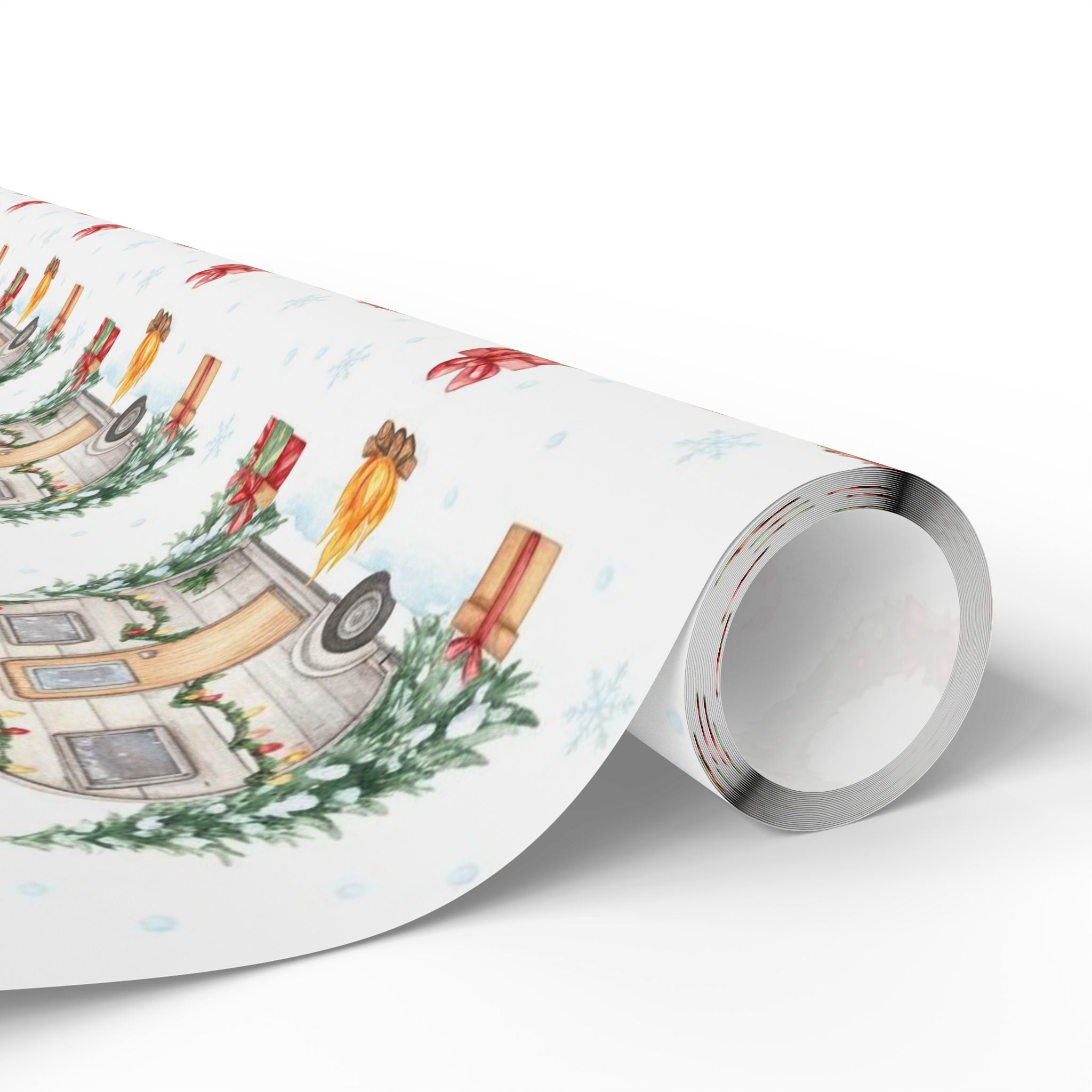 Vintage Christmas Camper Wrapping Paper  Retro Holiday Gift Wrap, Festive Trailer Christmas Paper