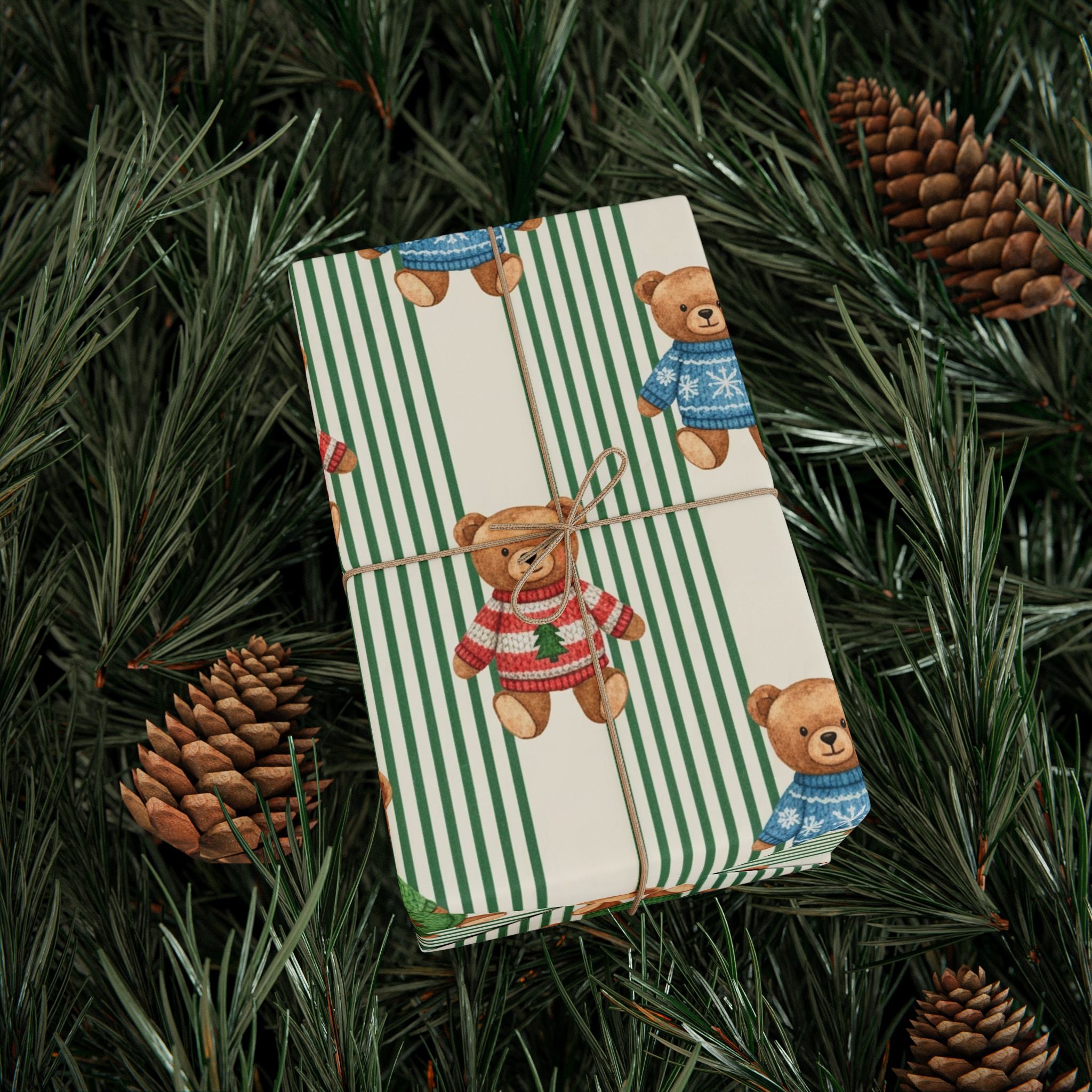 Teddy Bears Pattern Wrapping Paper | Cute Bear Stripes Holiday Wrap