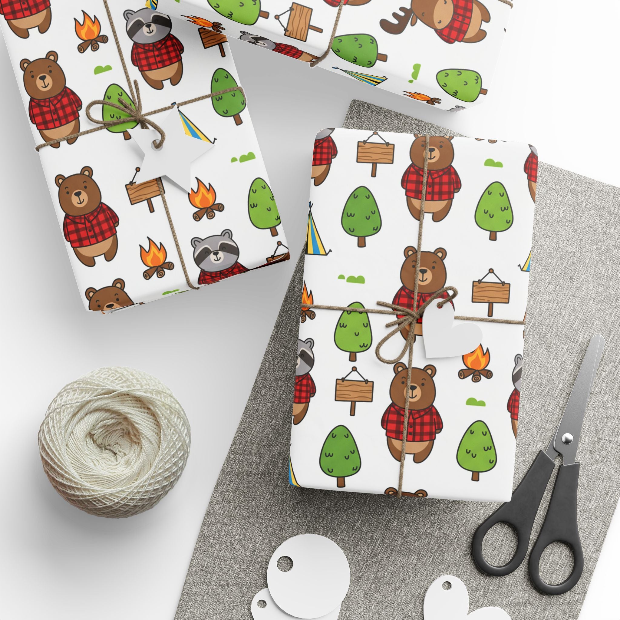 Camping Cartoon Wrapping Papers, Birthday Gift Wrap for Boys, Adventure Party Supplies, Toddler Party Favors, Outdoor Explorer Theme,