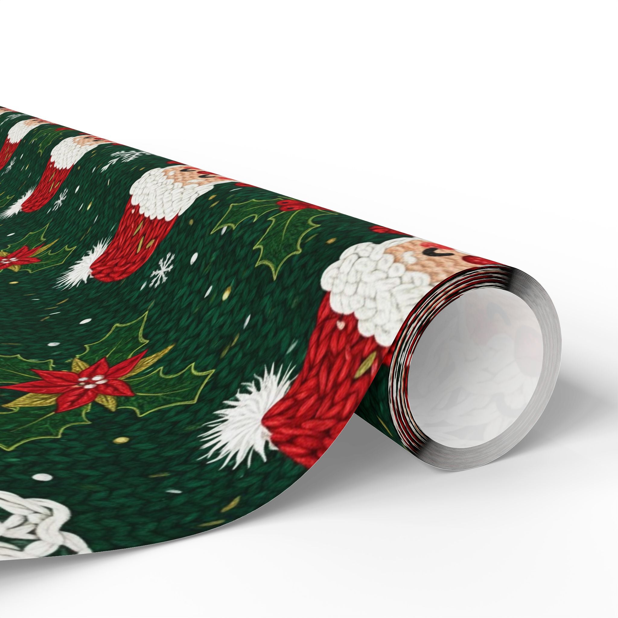 Knit Santa Claus Pattern Wrapping Paper | Christmas Holiday Gift Wrap Roll