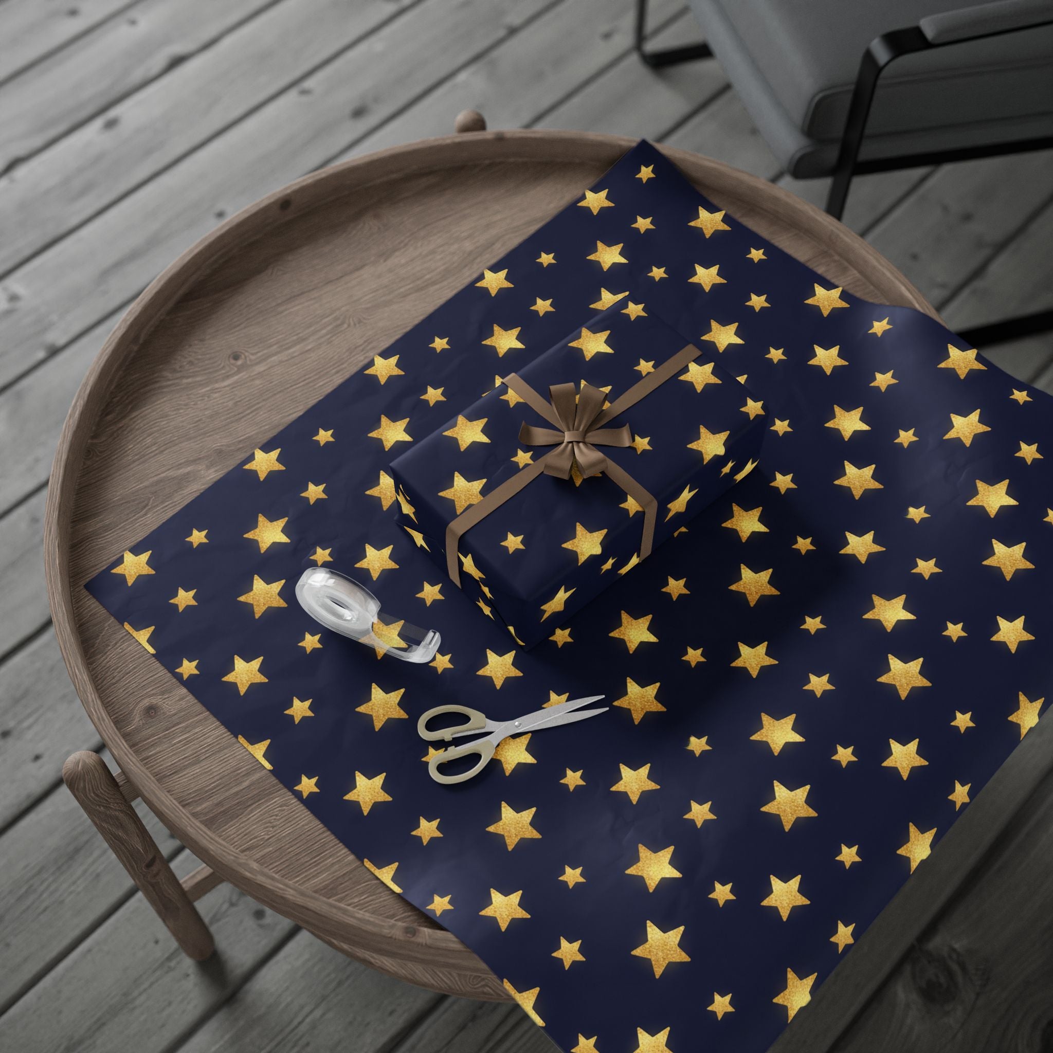 Gold Star Pattern Wrapping Paper | Navy Holiday Gift Wrap