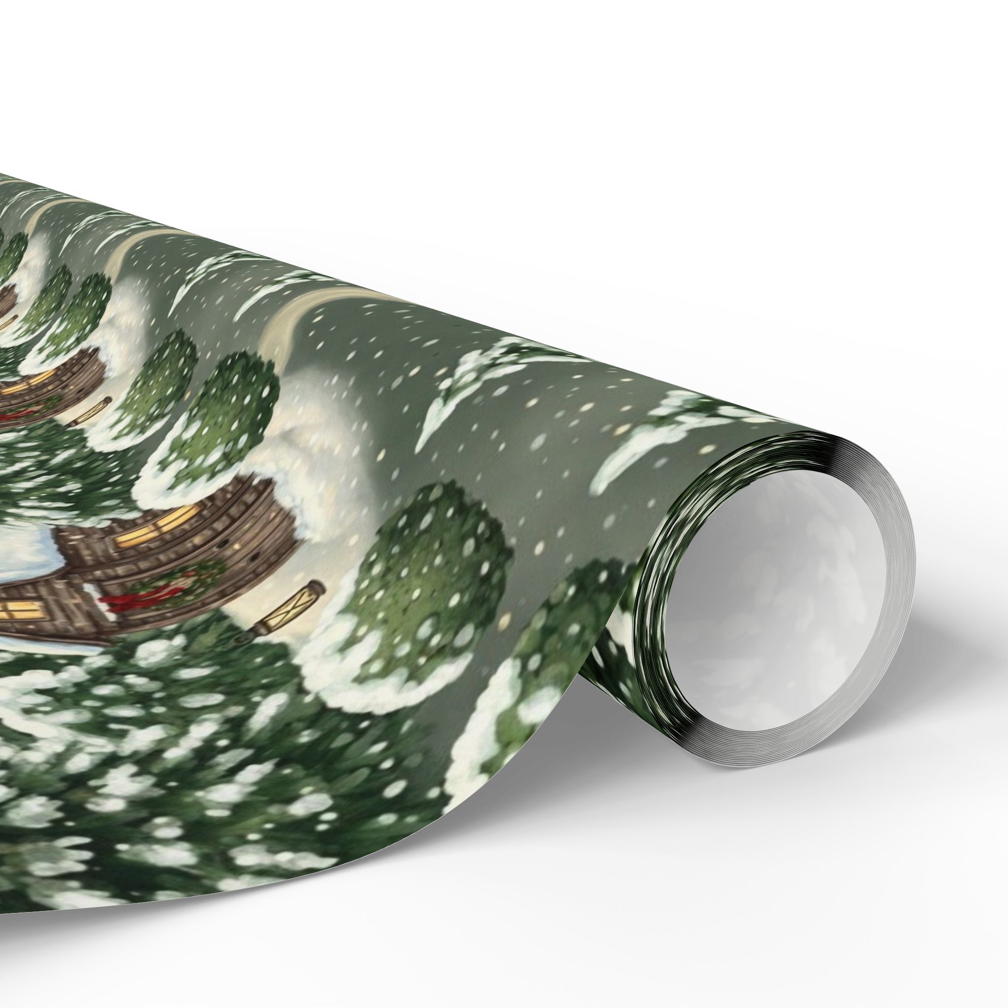 Wrapping Papers: Winter Wonderland Snowy Christmas Trees & Cozy Cabin Gift Wrap, Holiday Forest Theme, Festive Present Packing, Seasonal