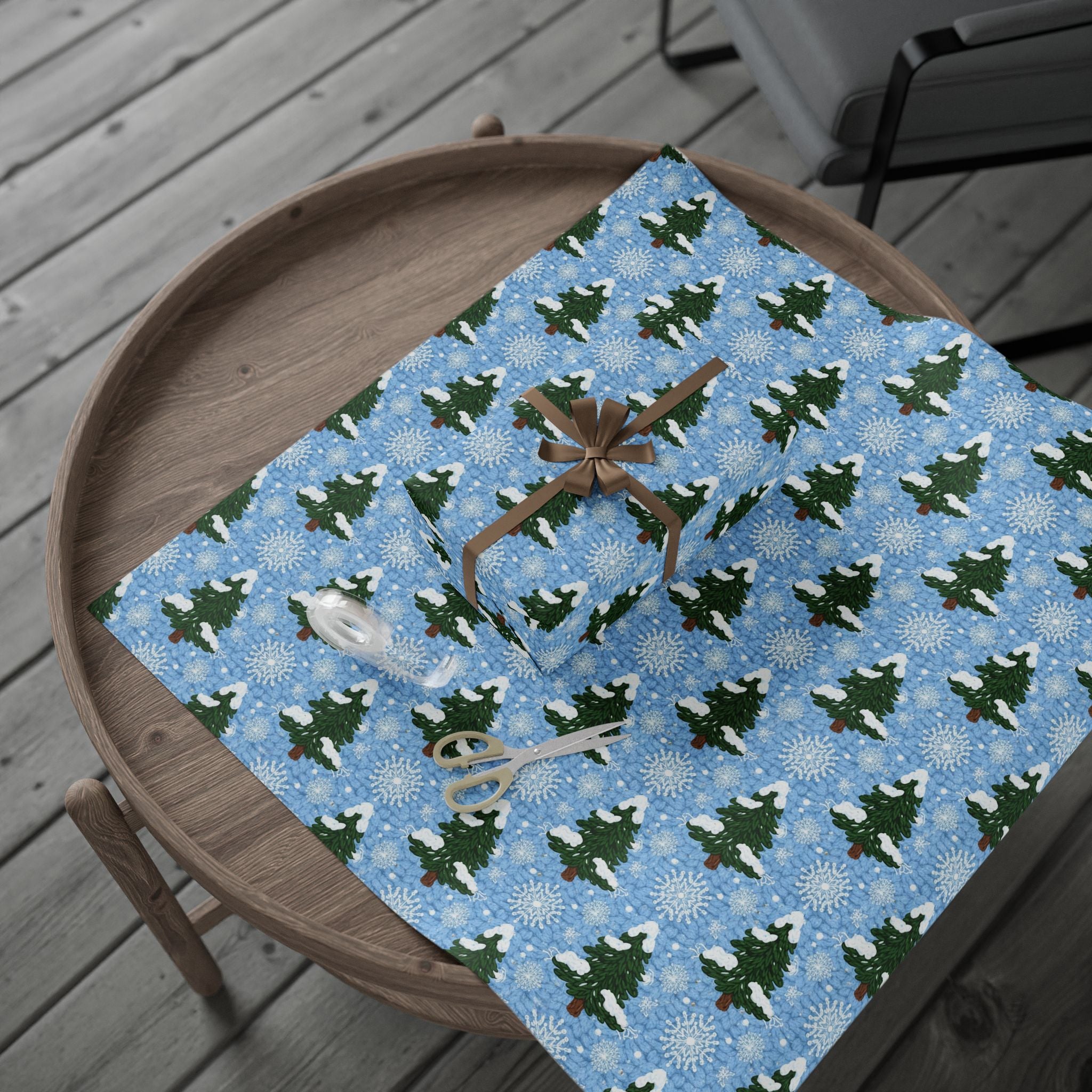 Knit Winter Wreath Pattern Wrapping Paper | Blue Snowflake Holiday Wrap