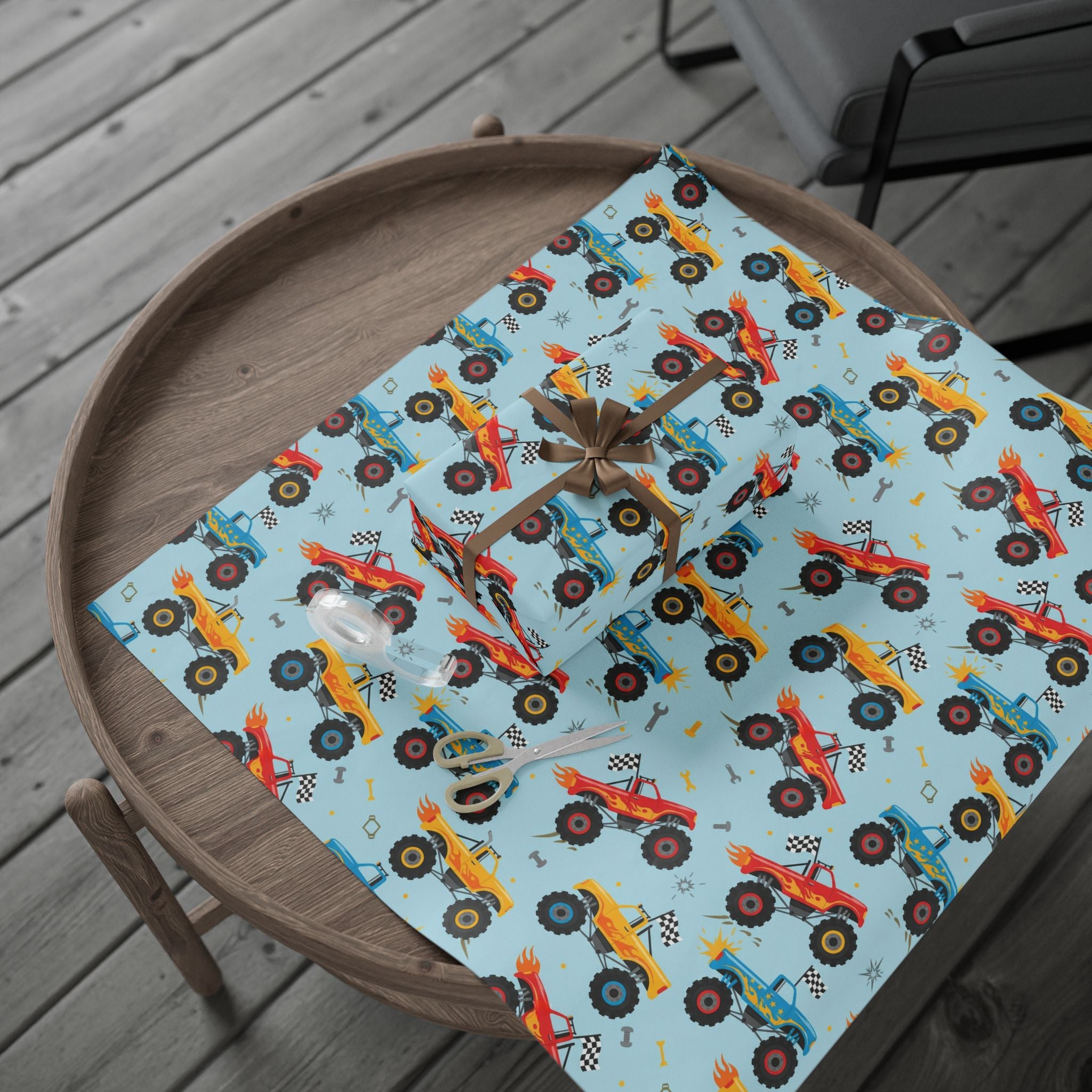 Birthday Wrapping Paper, Boys Monster Truck Gift Wrap, Kids Party Supplies, DIY Crafts, Present Packaging